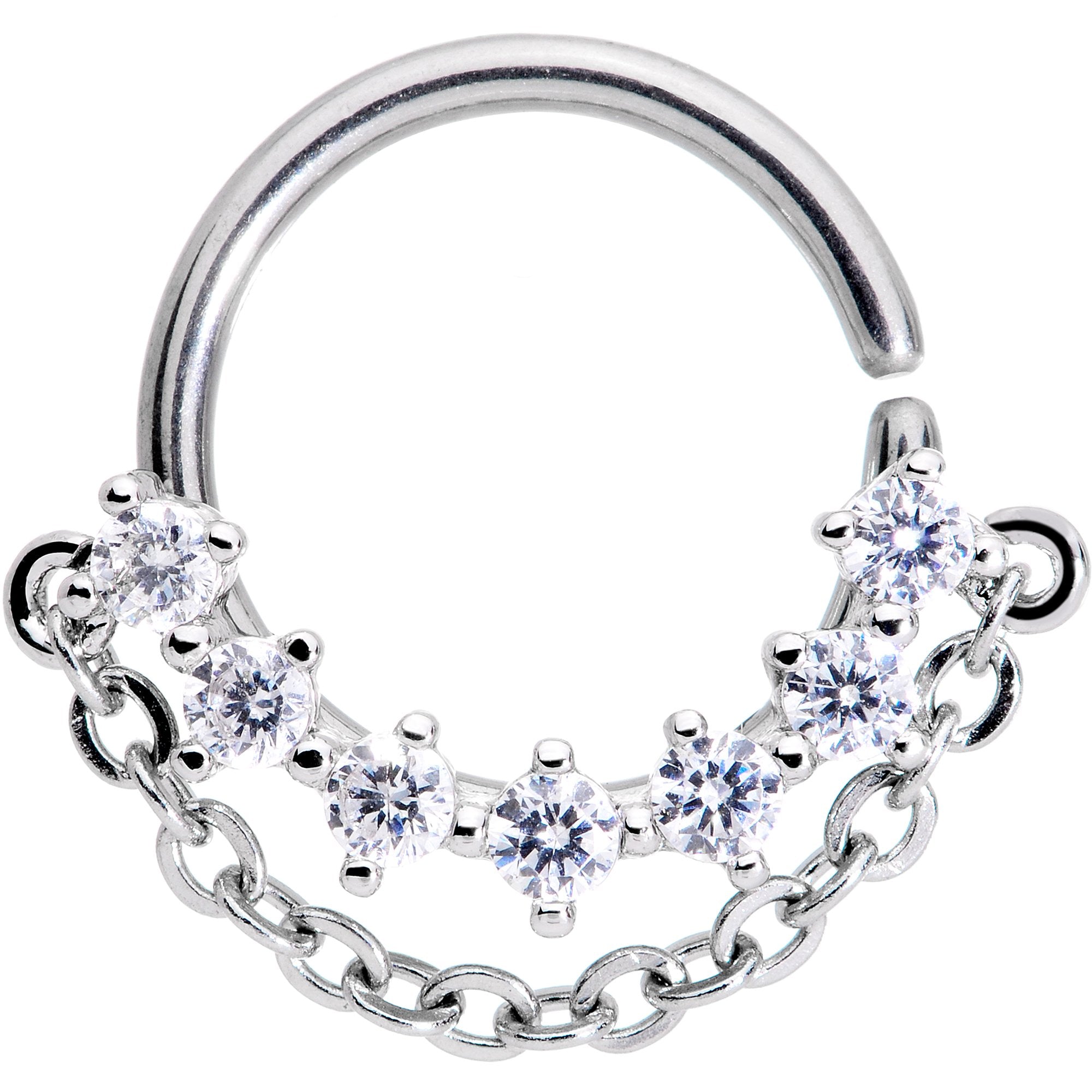 16G 3/8 Clear CZ Gem Chain Dangle Seamless Circular Ring