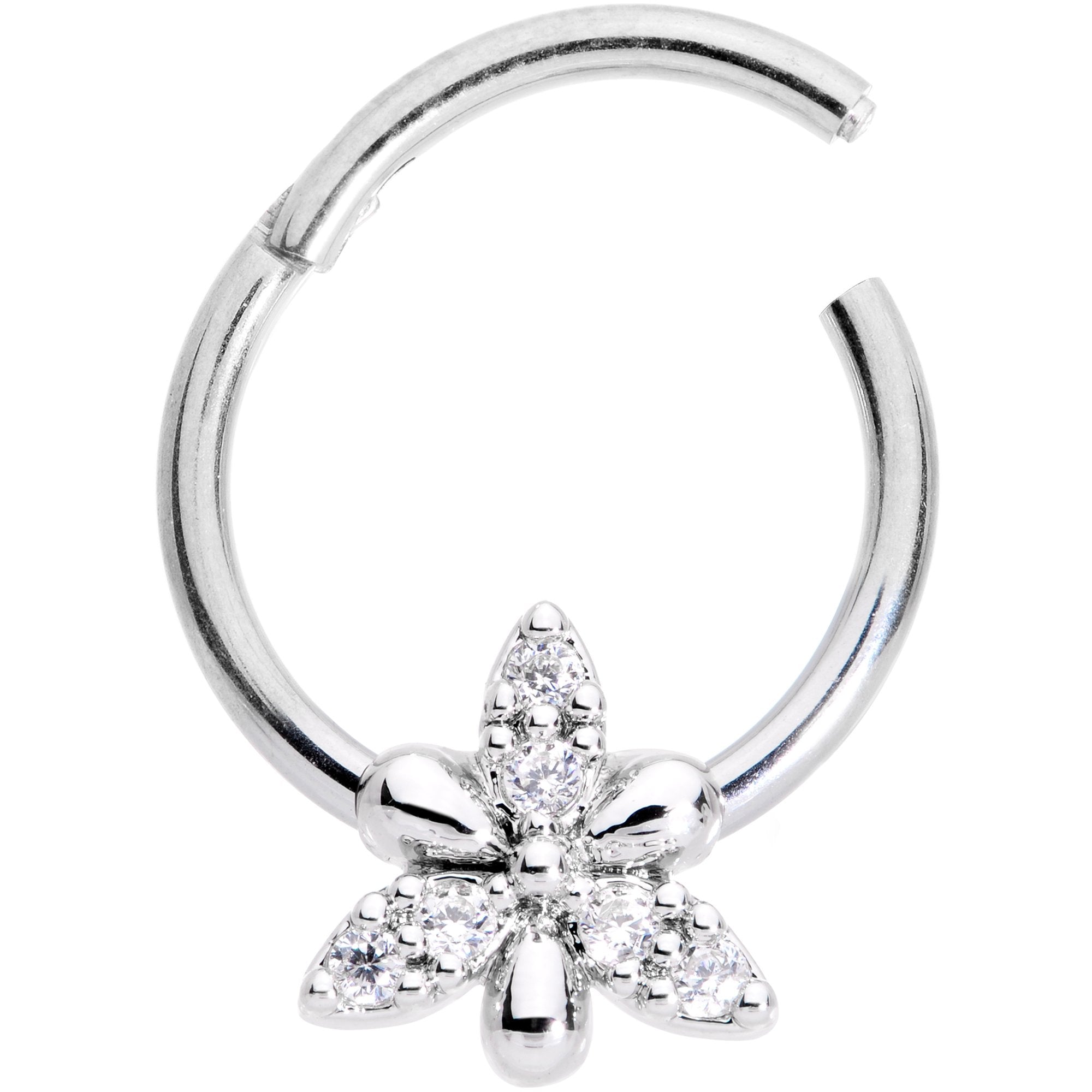 16G 3/8 Clear CZ Gem Triquetra Hinged Segment Ring