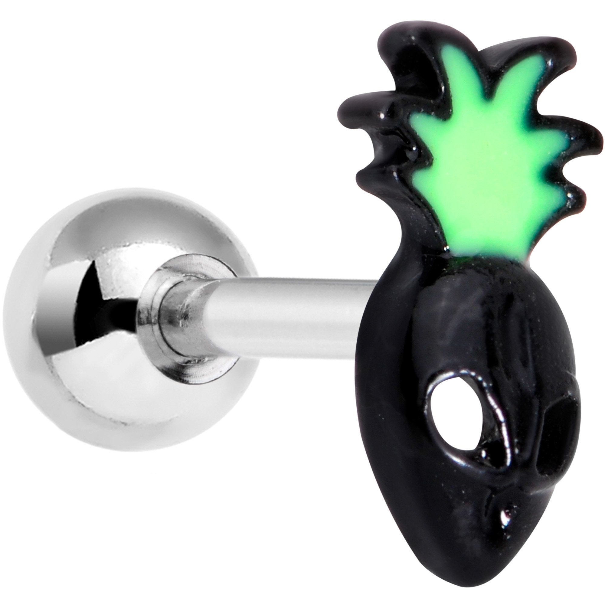 16G 1/4 Green Black Pineapple Alien Cartilage Tragus Earring