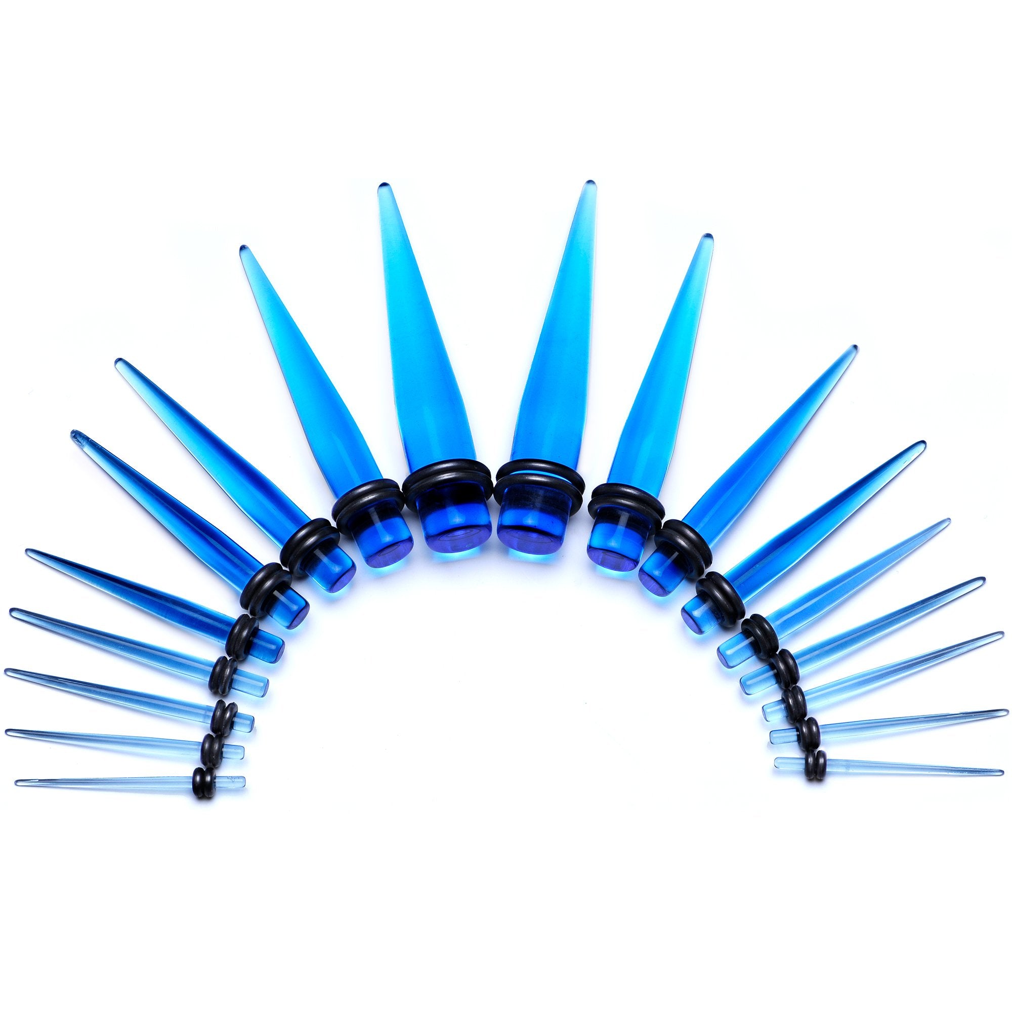 14 to 00G Light Blue Acrylic Straight Taper 18 Piece Stretching Kit