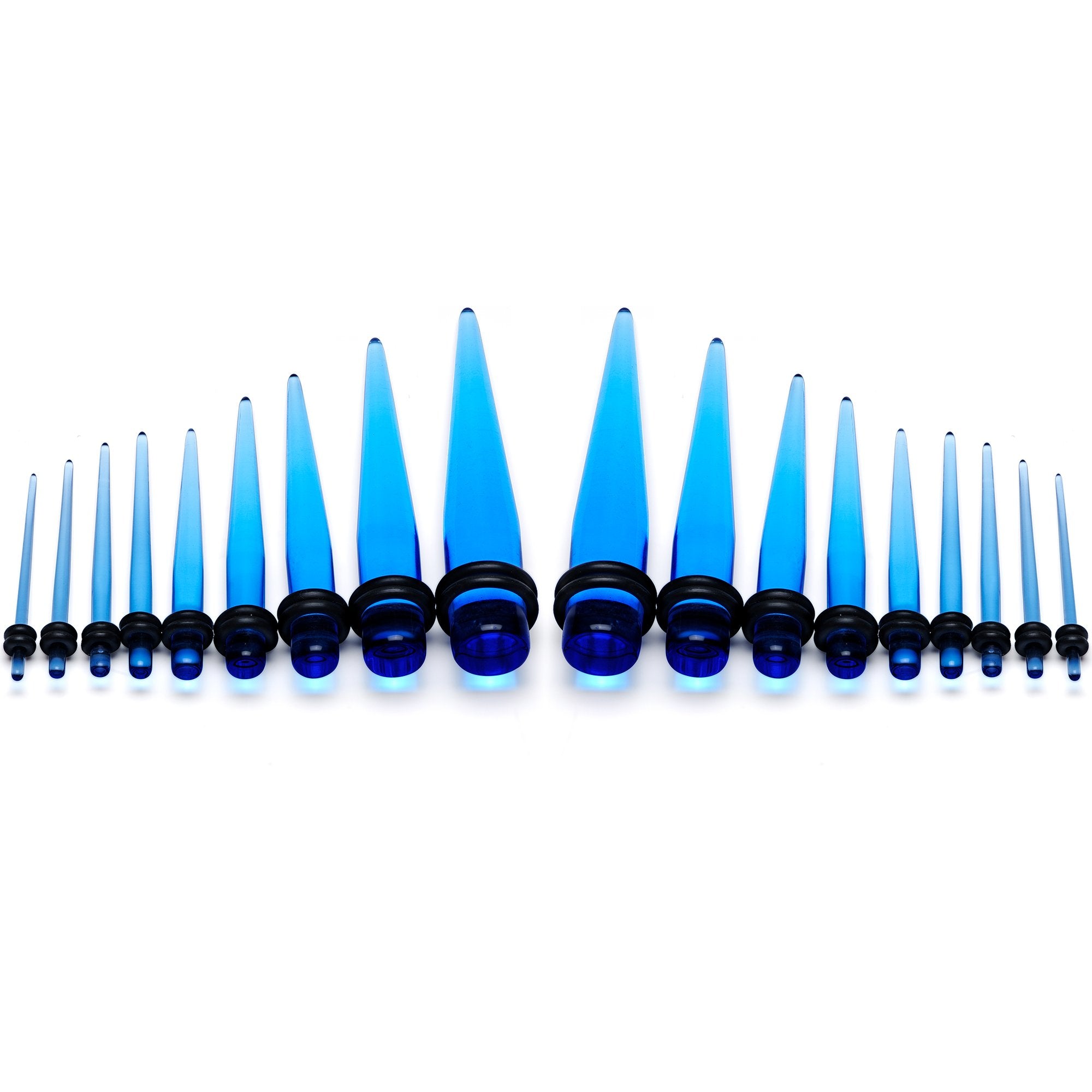 14 to 00G Light Blue Acrylic Straight Taper 18 Piece Stretching Kit
