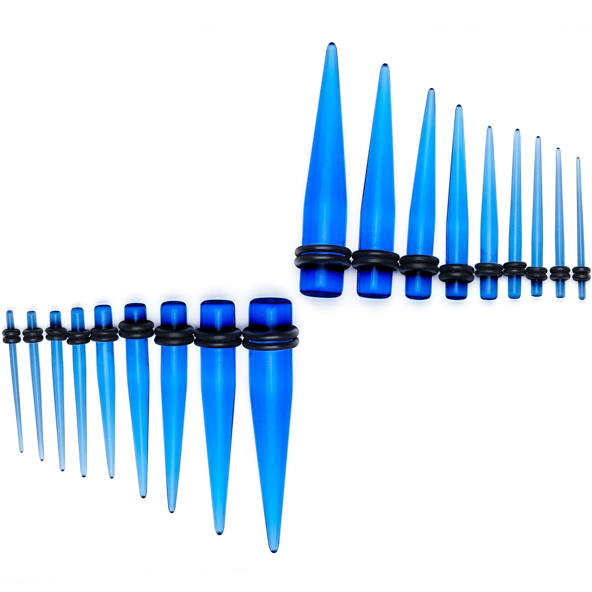 14 to 00G Light Blue Acrylic Straight Taper 18 Piece Stretching Kit