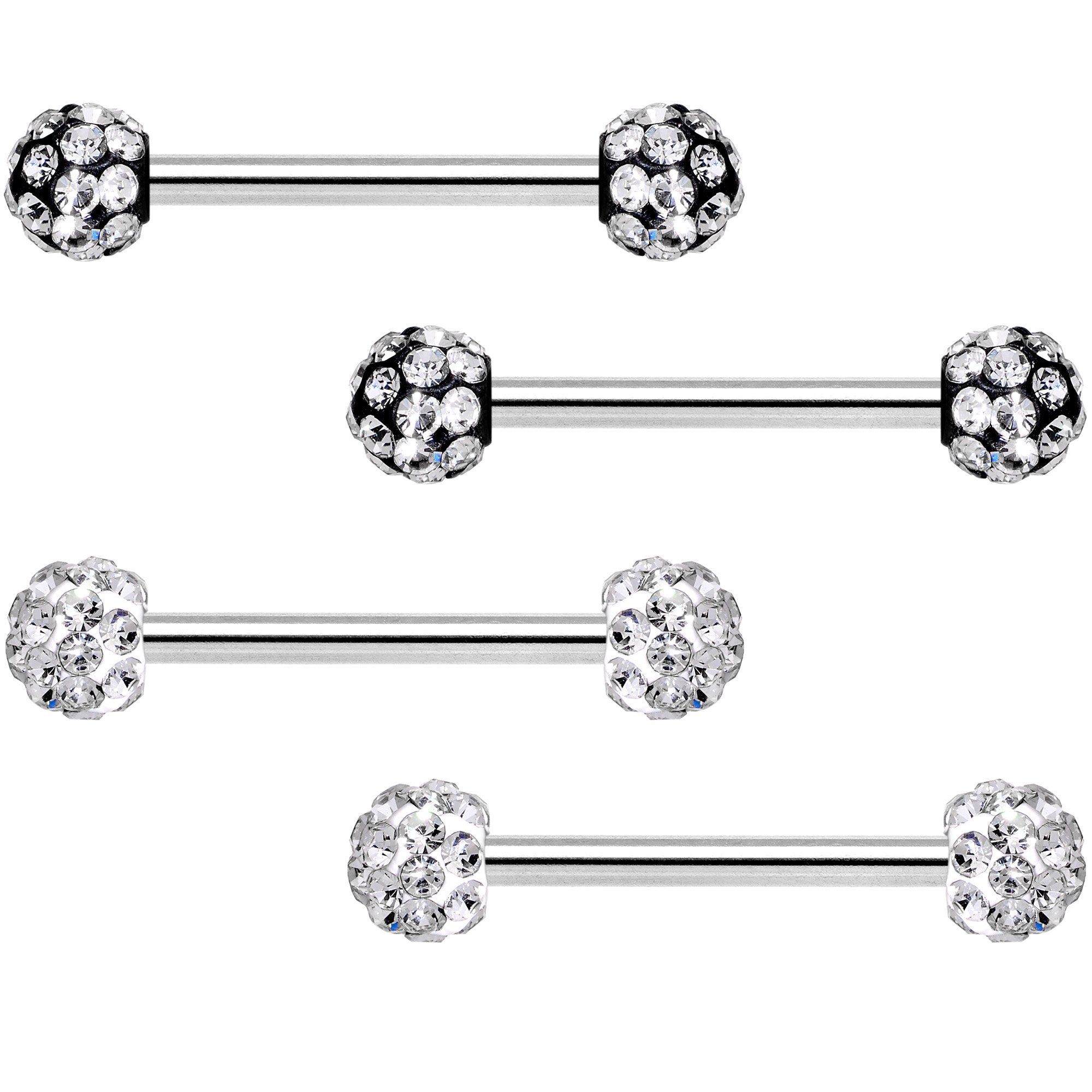 14G 9/16 Clear Gem Disco Ball Barbell Nipple Ring Set of 4
