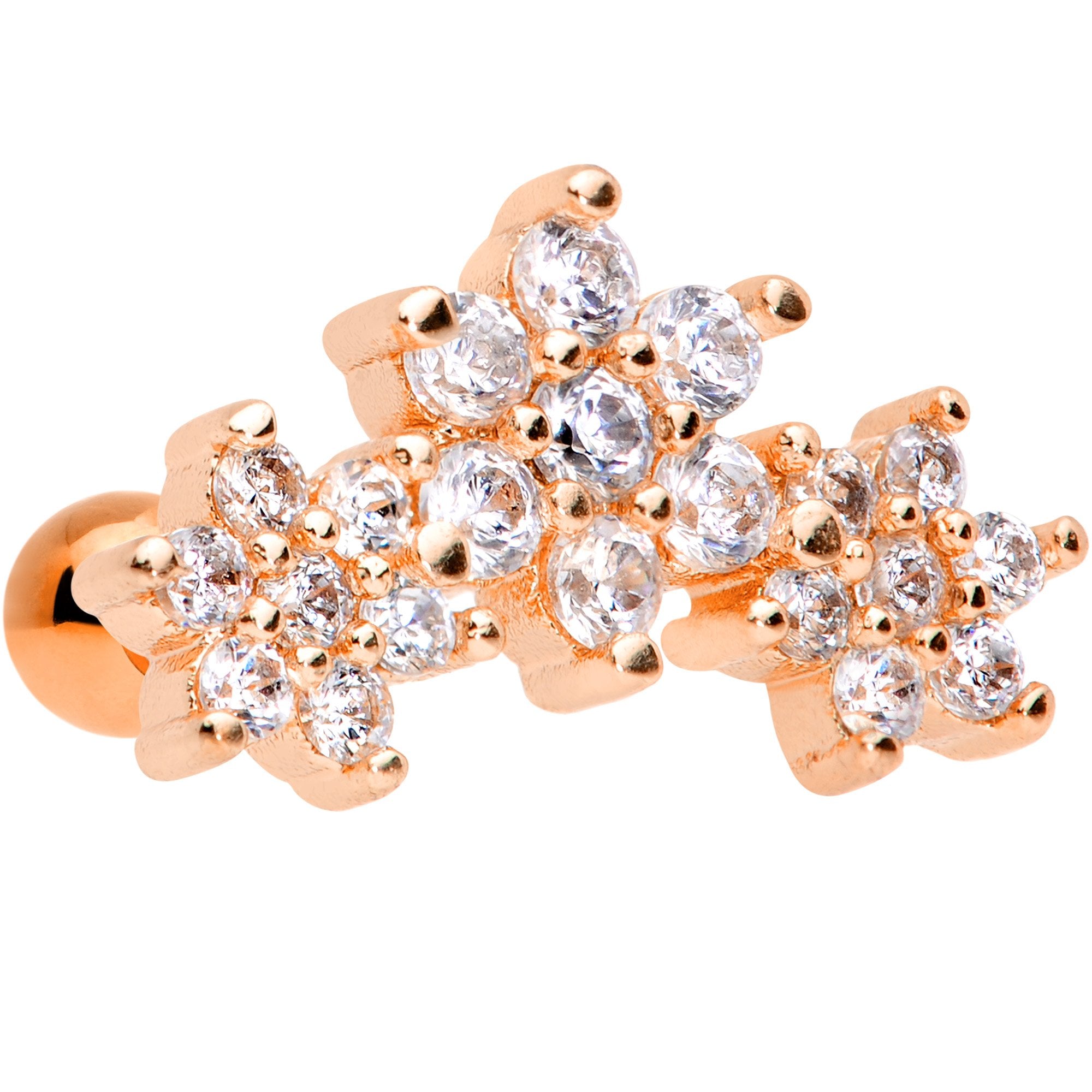 18G 5/16 Clear CZ Rose Gold Tone Flower Cartilage Tragus Earring