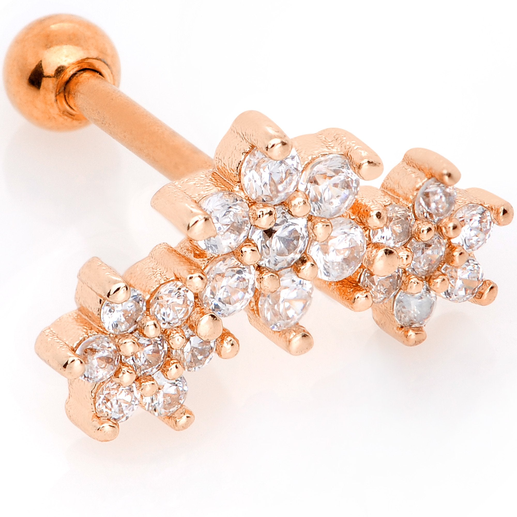 18G 5/16 Clear CZ Rose Gold Tone Flower Cartilage Tragus Earring