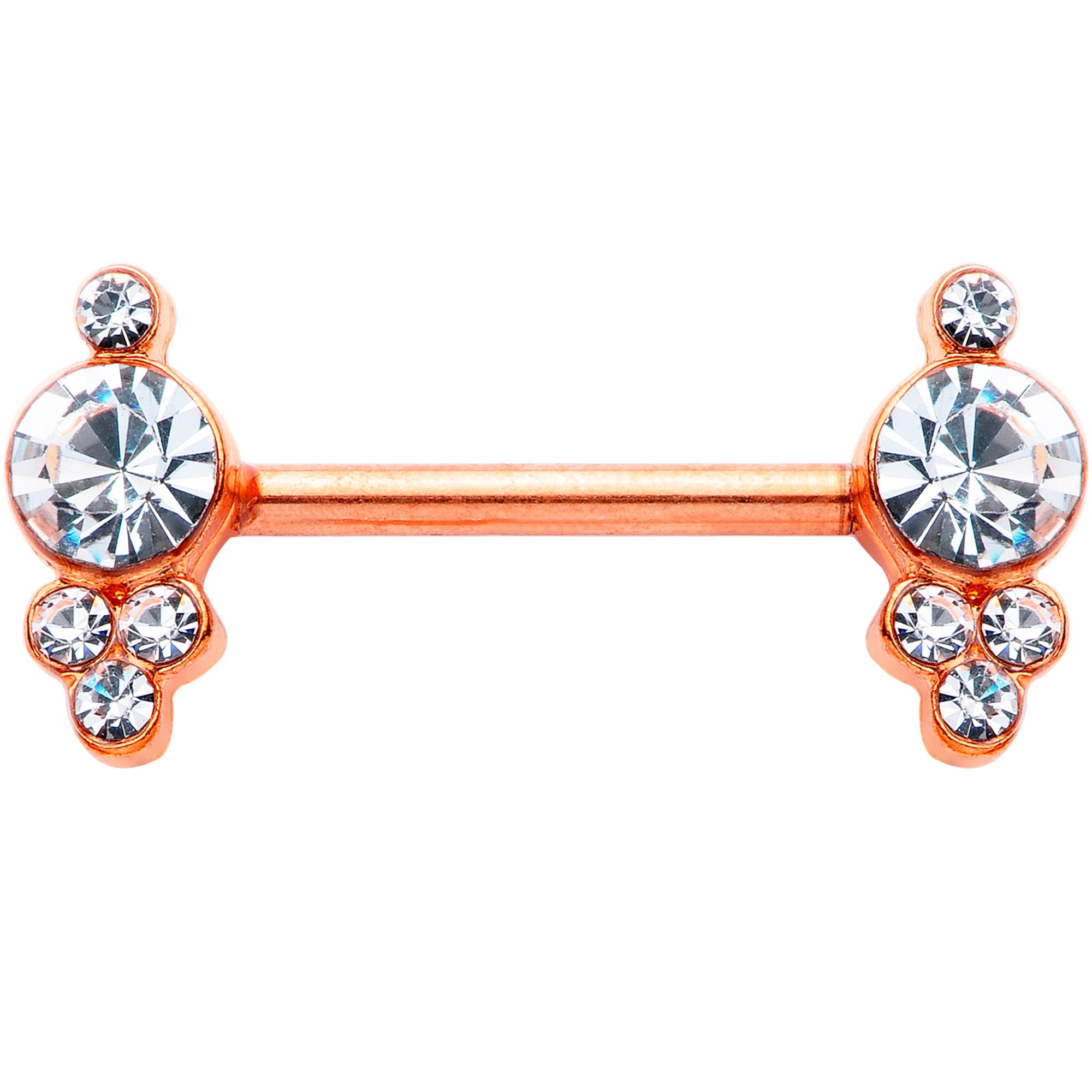 14G 9/16 Clear Gem Rose Gold Tone Circle Barbell Nipple Ring Set