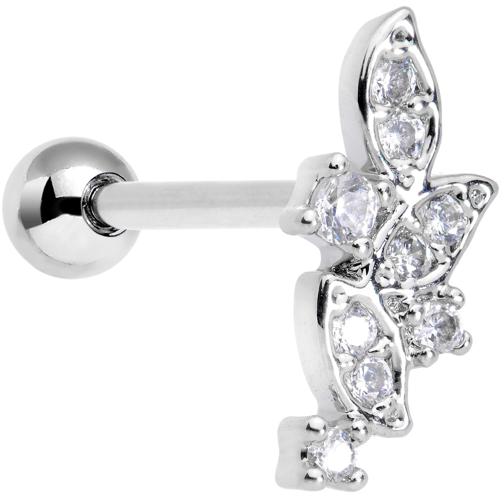 18G 5/16 Clear CZ Gem Leafy Flourish Cartilage Tragus Earring