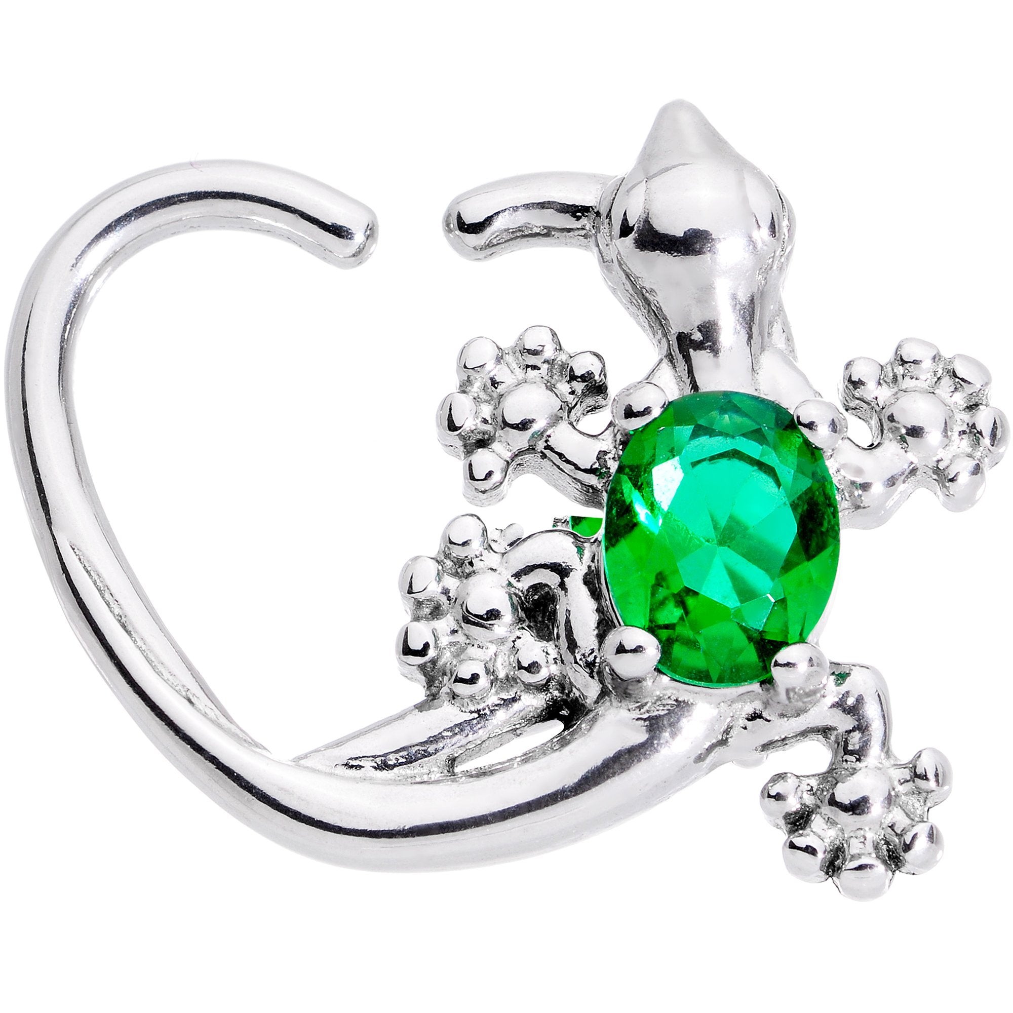 16G 3/8 Green Gem Love Lizard Left Heart Closure Ring