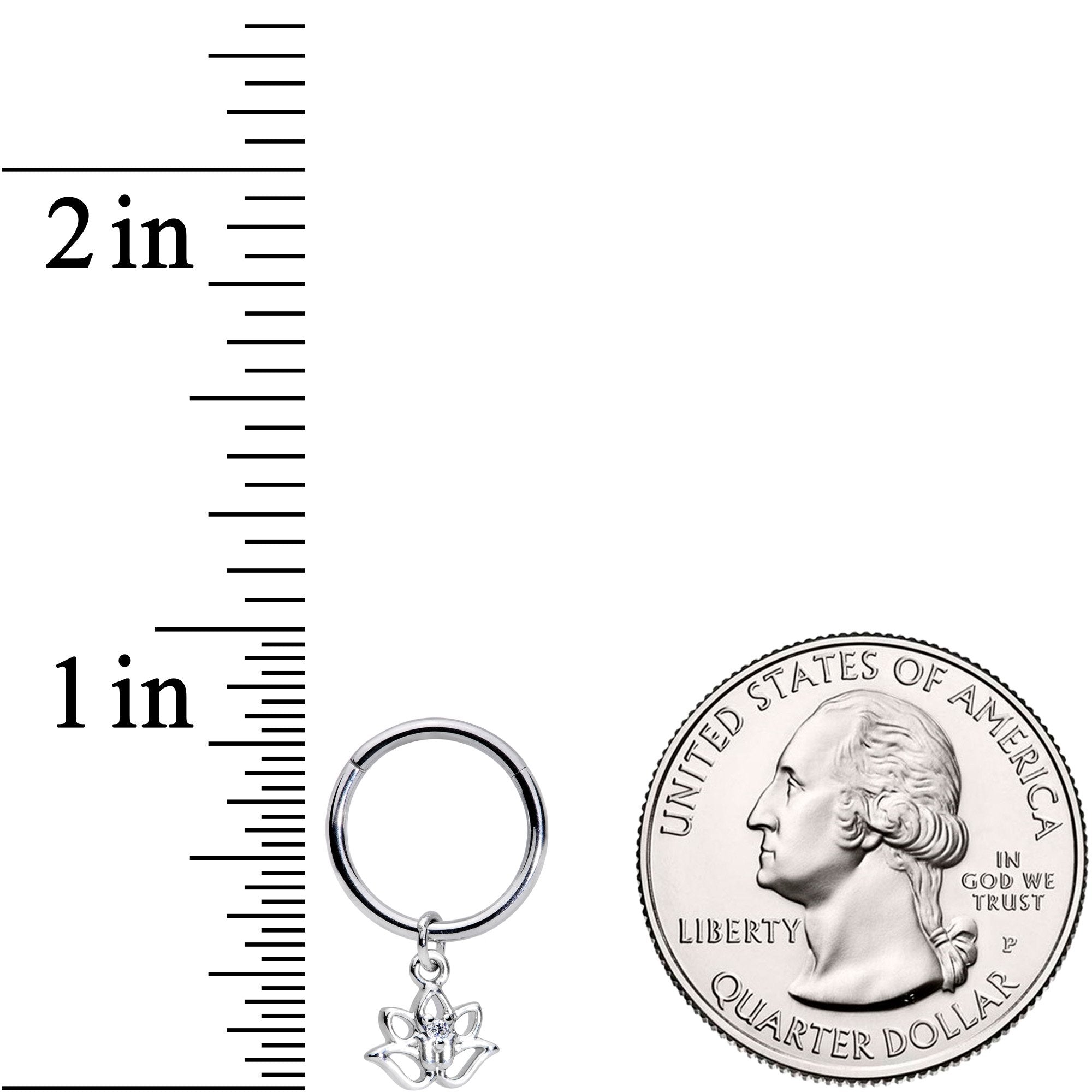 16G 3/8 Clear CZ Gem Lotus Flower Dangle Hinged Segment Ring