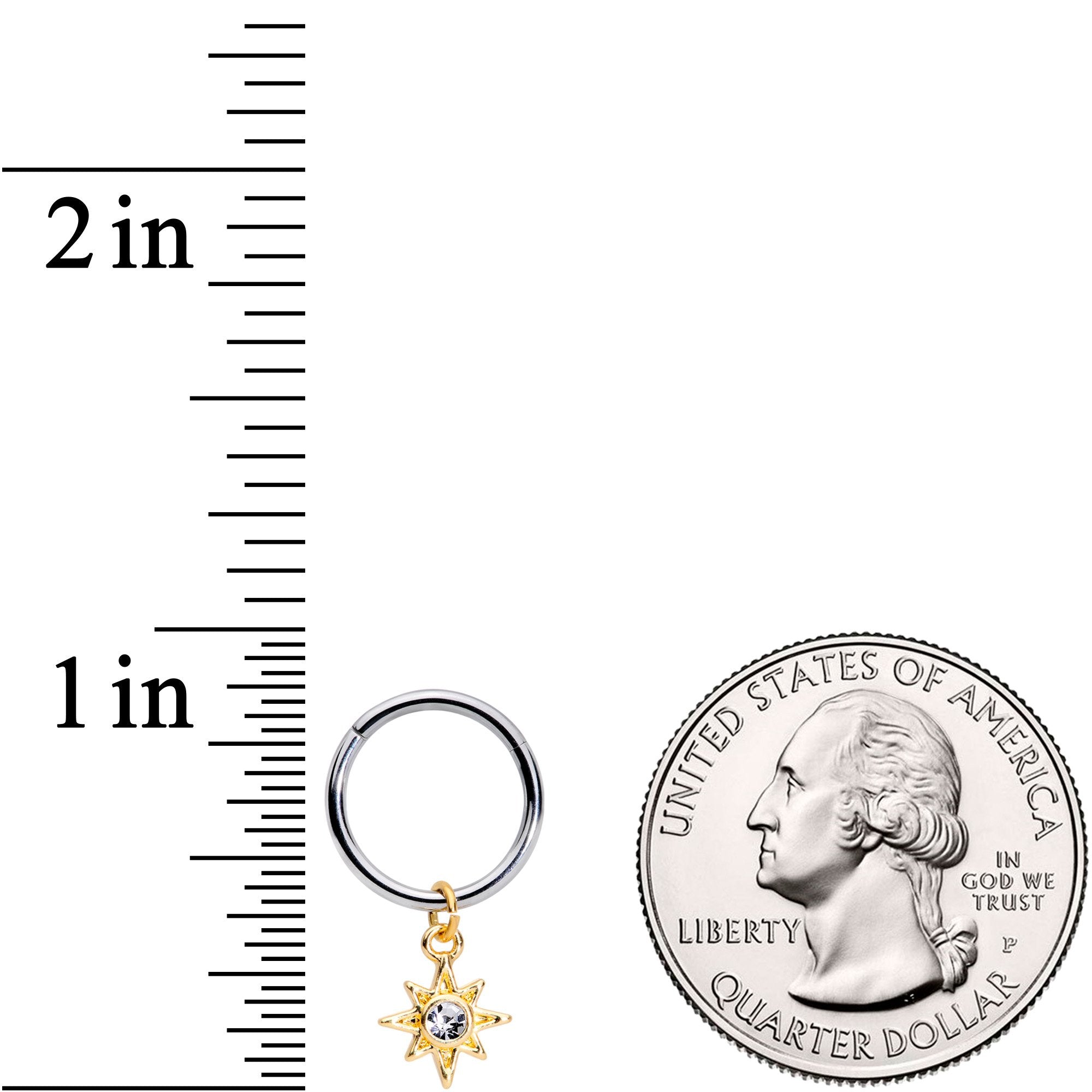 16G 3/8 Clear Cubic Zirconia Gem Star Dangle Hinged Segment Ring