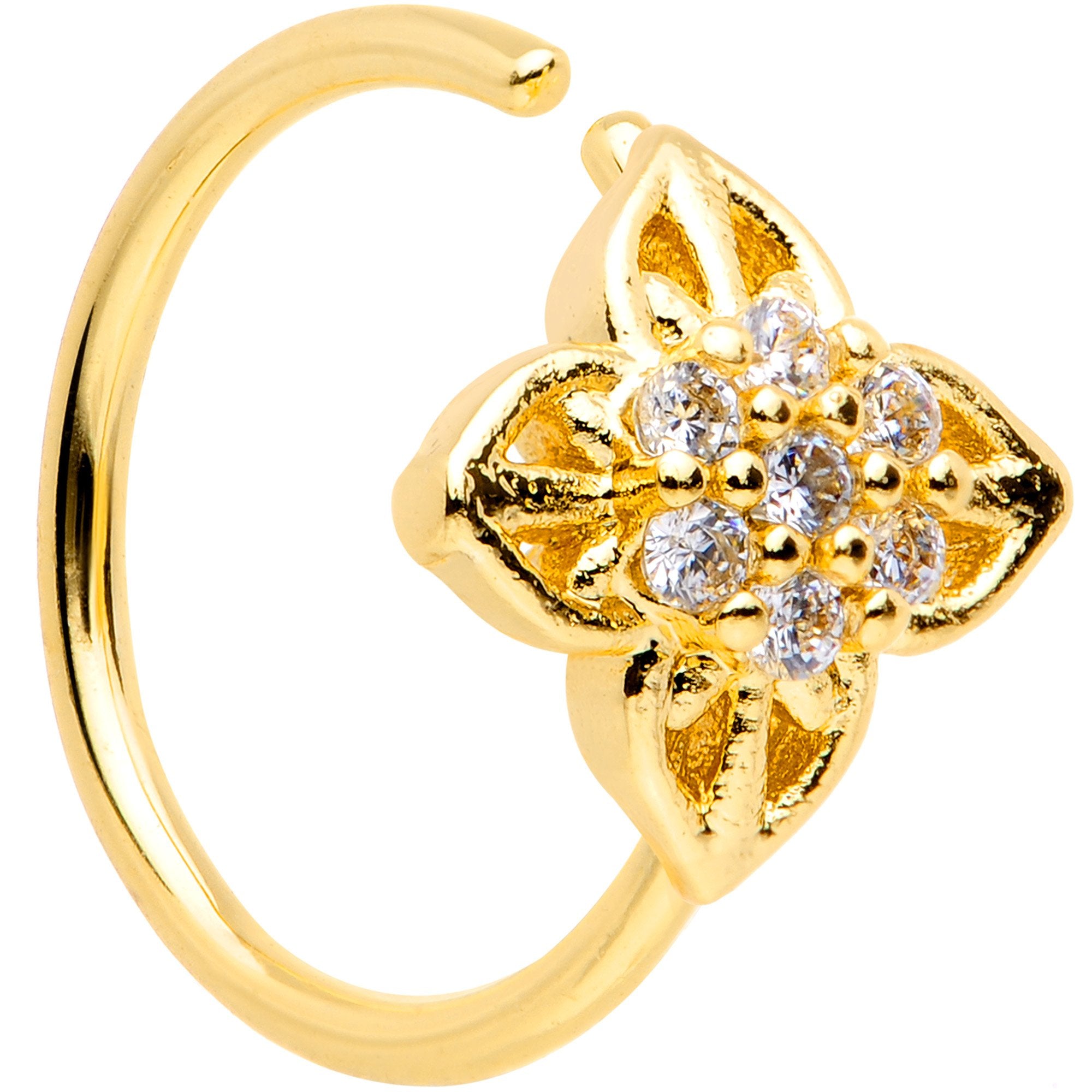 20G 5/16 Clear CZ Gem Gold Tone Emblem Seamless Circular Ring