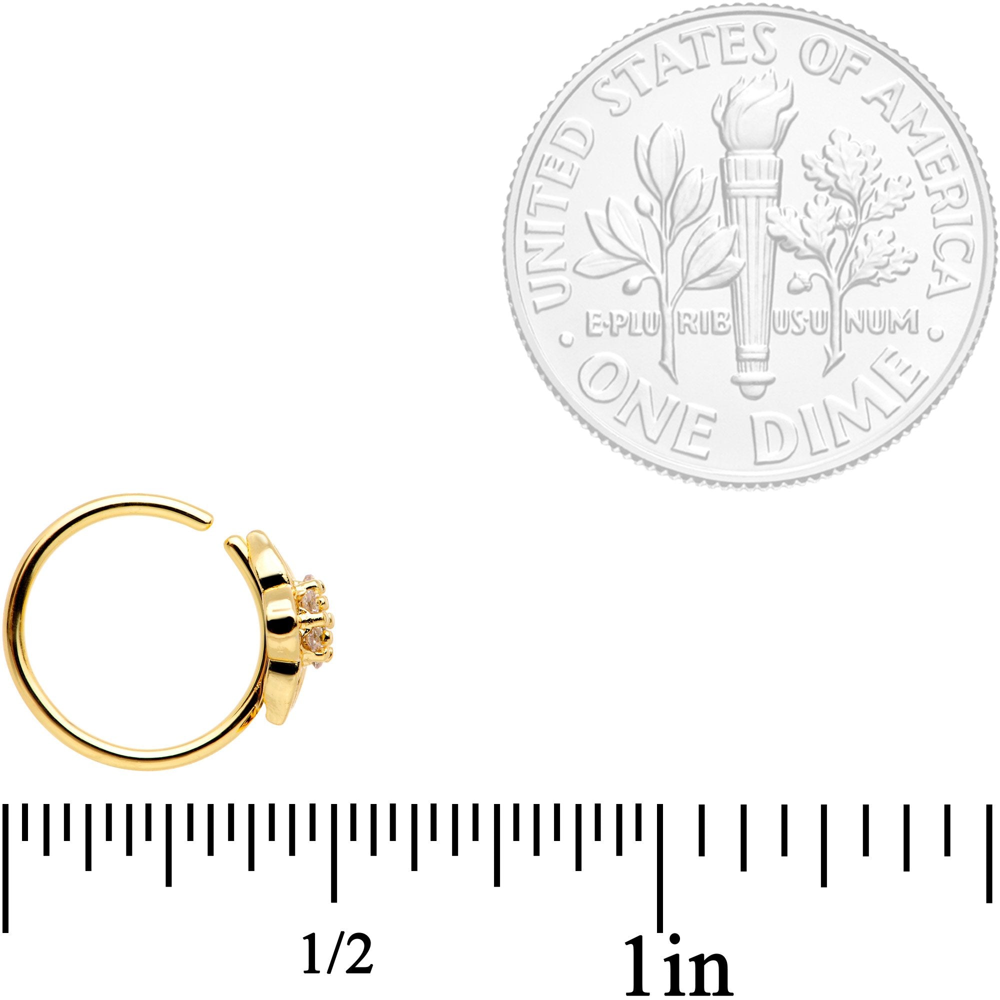 20G 5/16 Clear CZ Gem Gold Tone Emblem Seamless Circular Ring