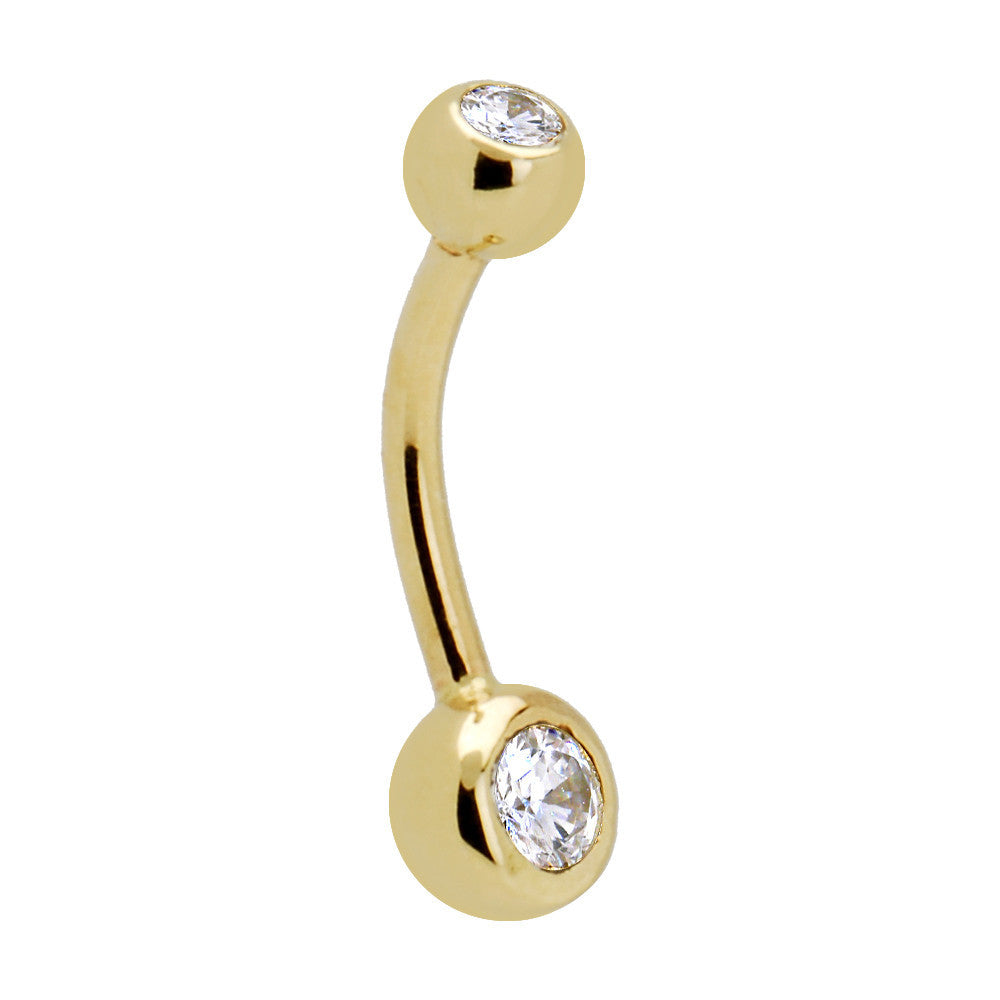 Solid 14KT Yellow Gold Double Gem Cubic Zirconia Belly Ring