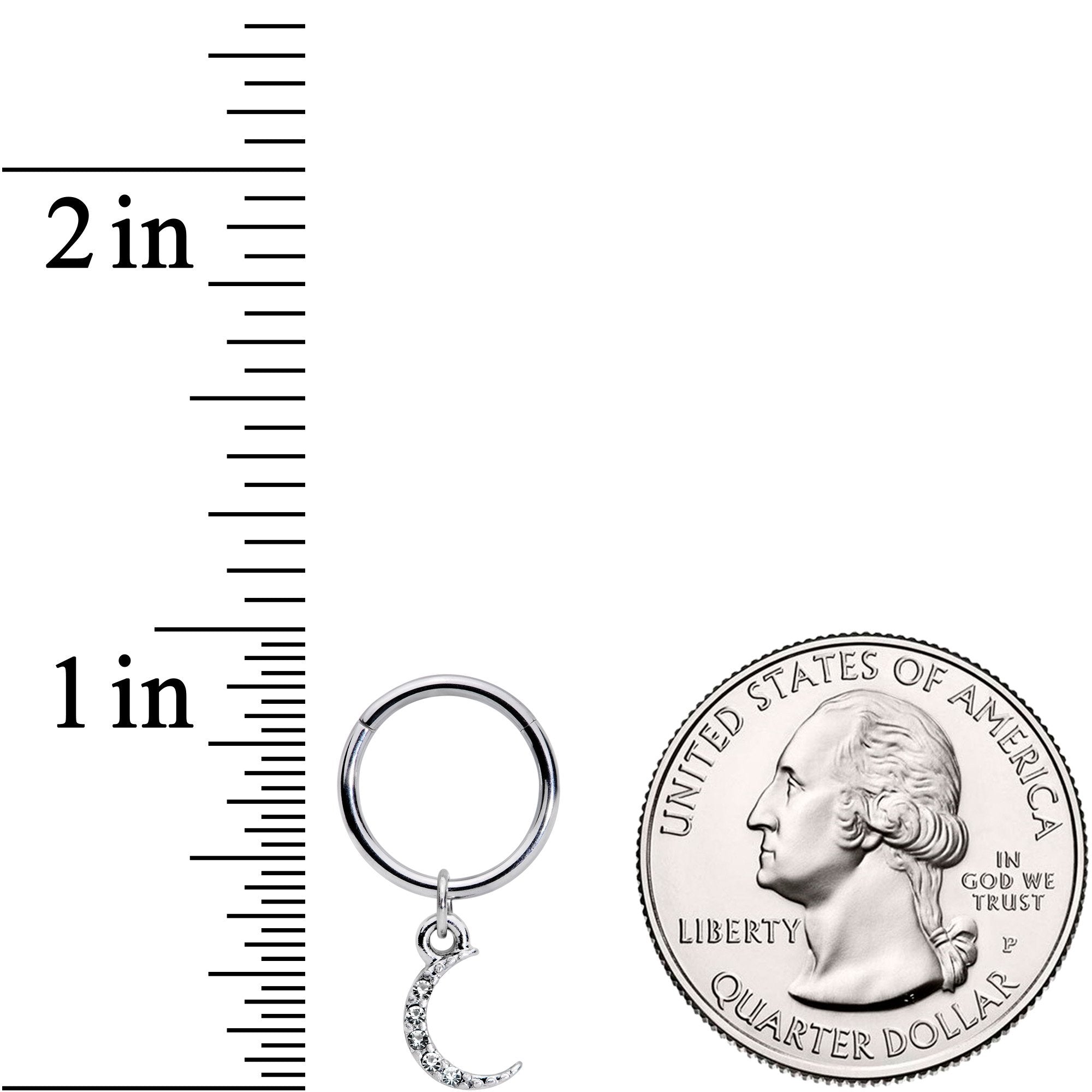 16G 3/8 Clear Gem Sliver of Moon Dangle Hinged Segment Ring