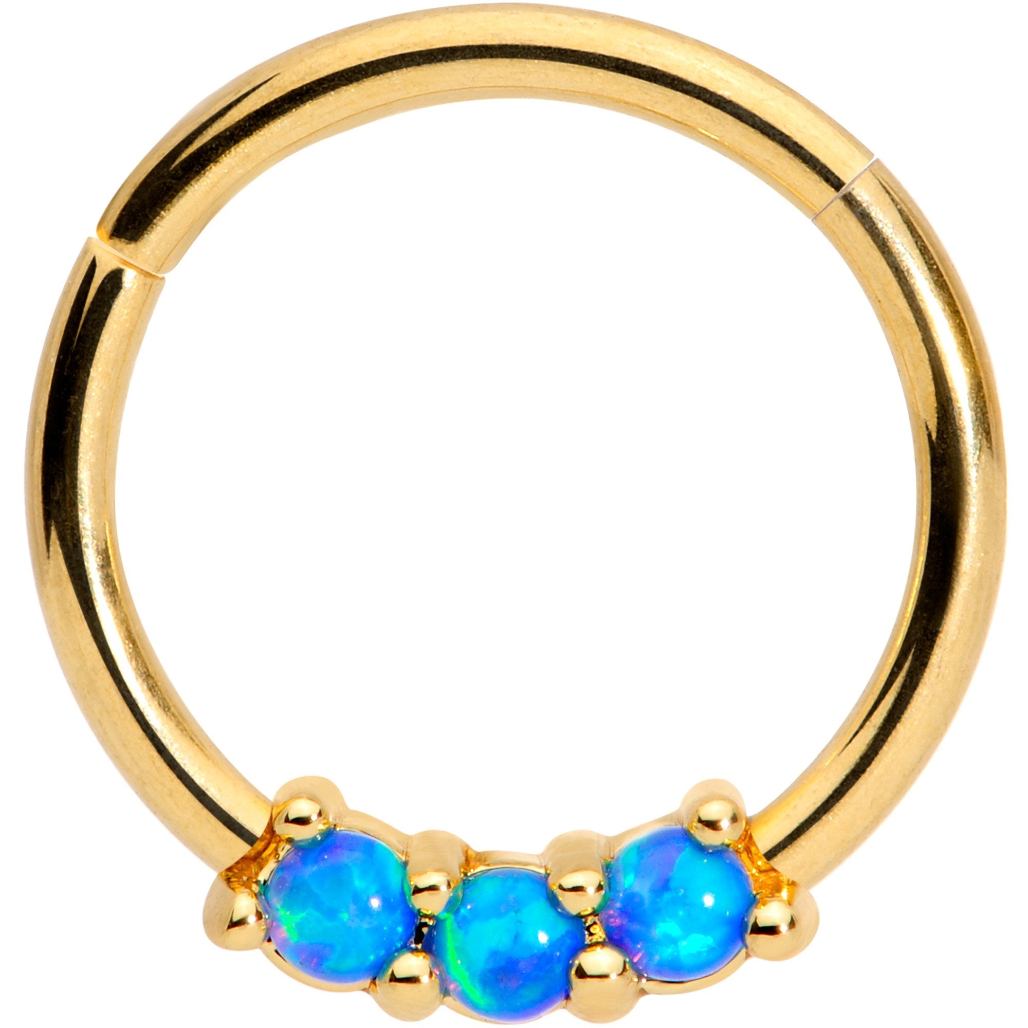 16G 3/8 Blue Synthetic Opal Gold Tone Hinged Segment Ring
