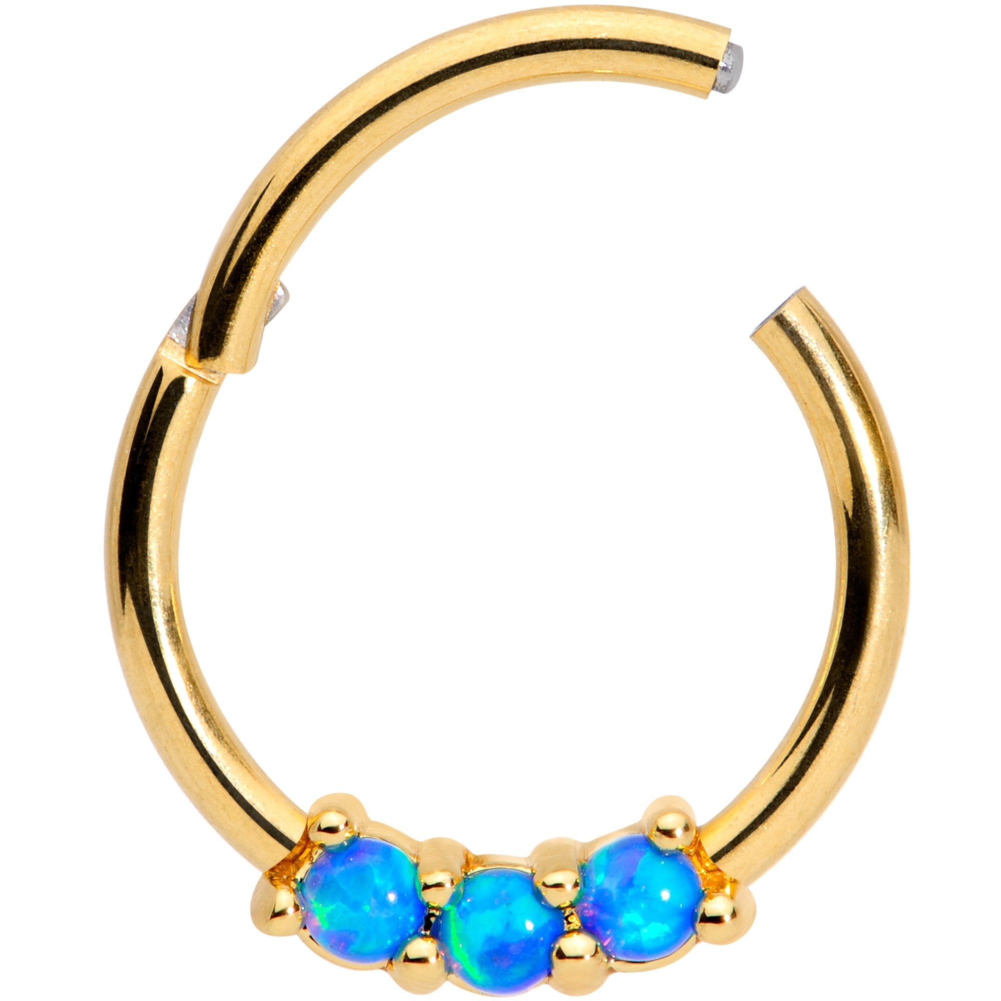 16G 3/8 Blue Synthetic Opal Gold Tone Hinged Segment Ring