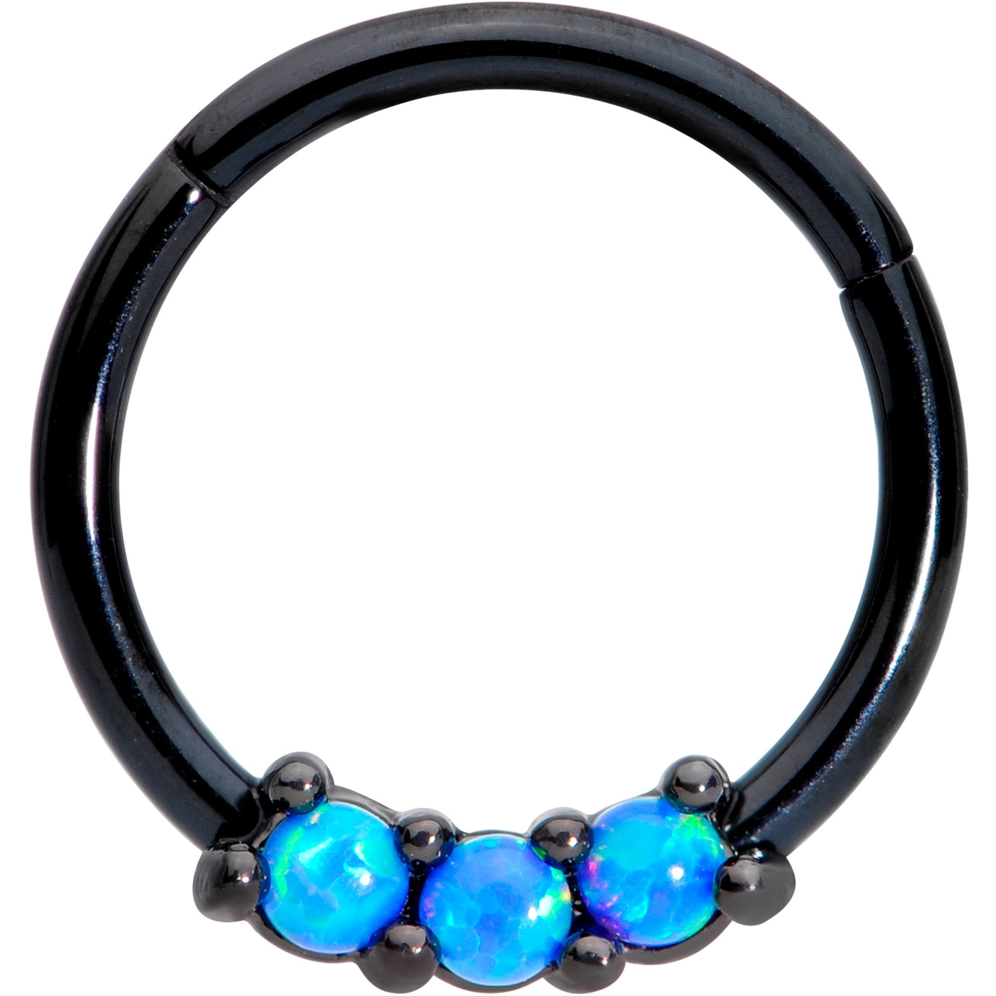 16G 3/8 Blue Synthetic Opal Black Hinged Segment Ring