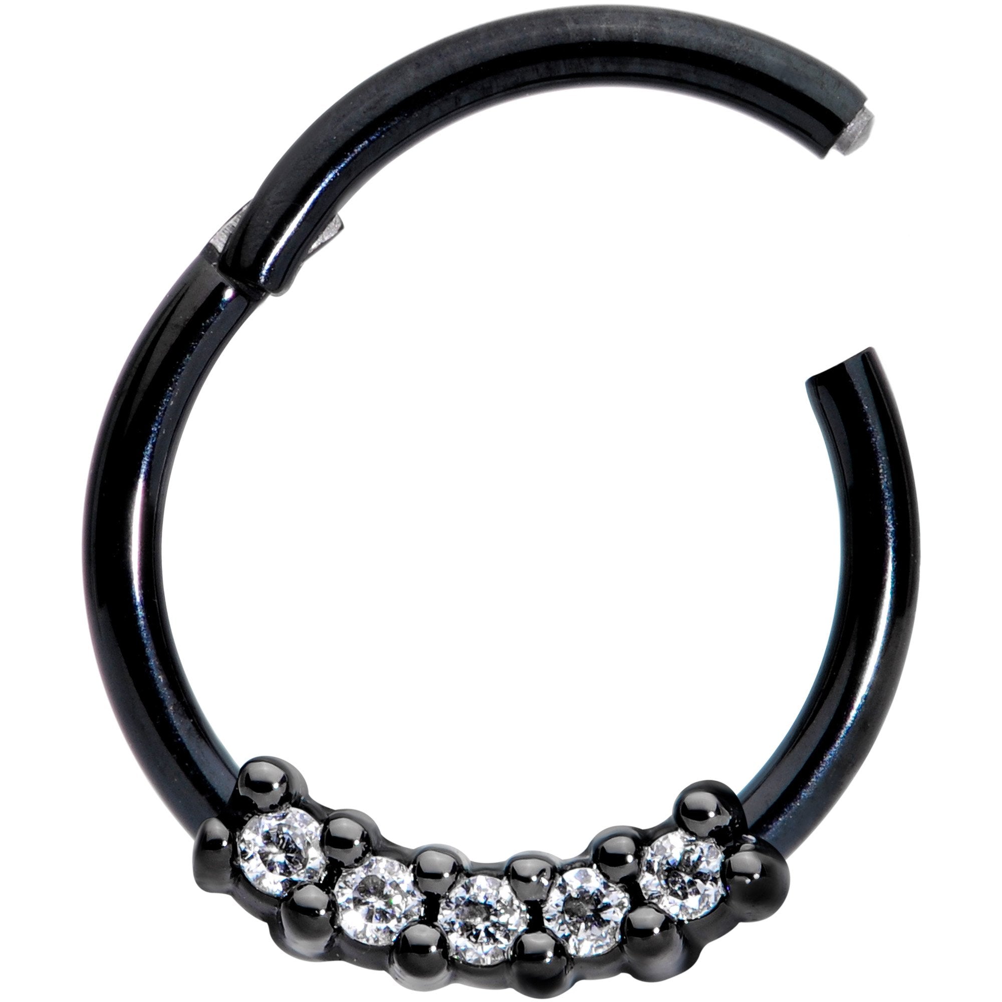 16G 3/8 Clear CZ Gem Black Hinged Segment Ring