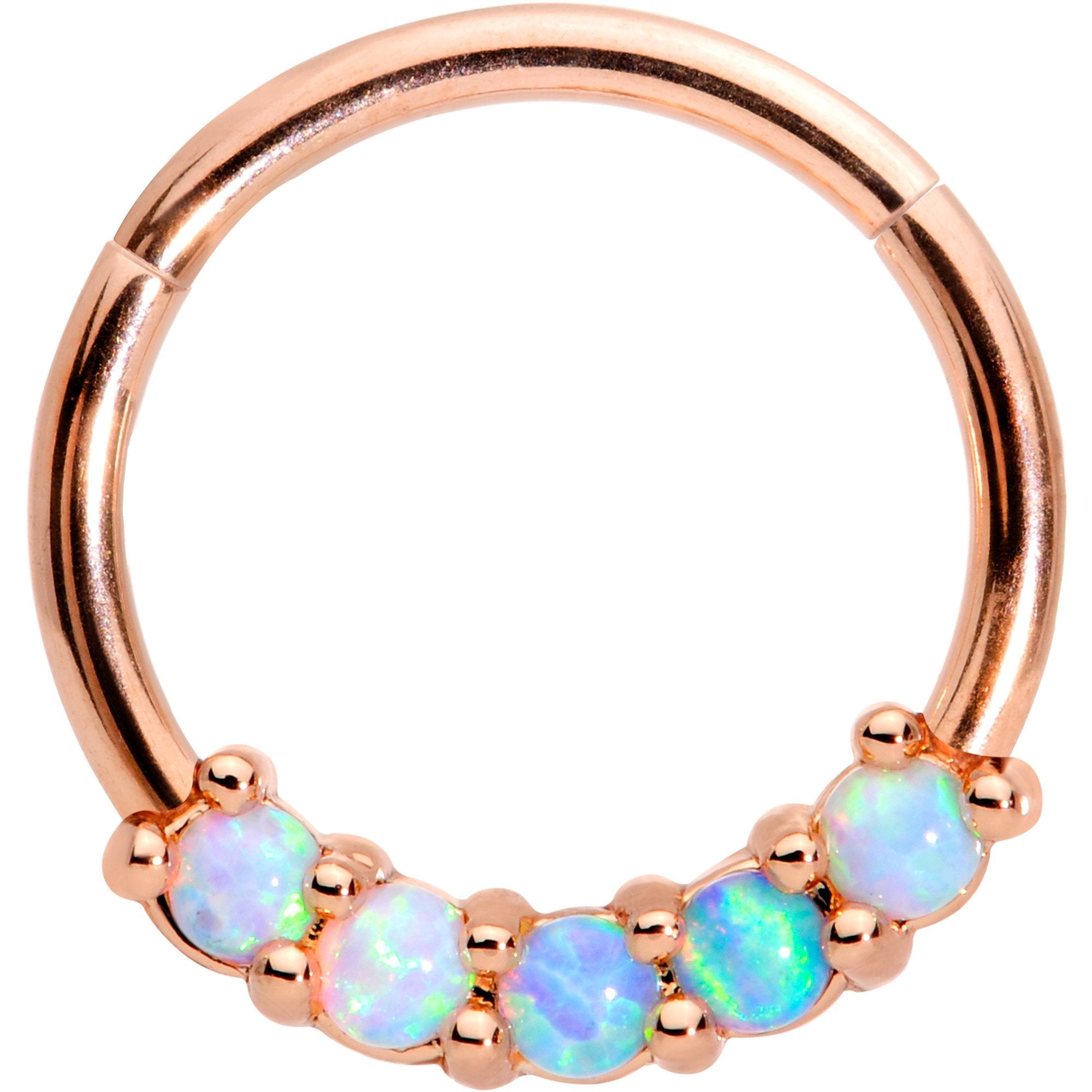 16G 3/8 Synthetic Opal Rose Gold Tone Hinged Segment Ring