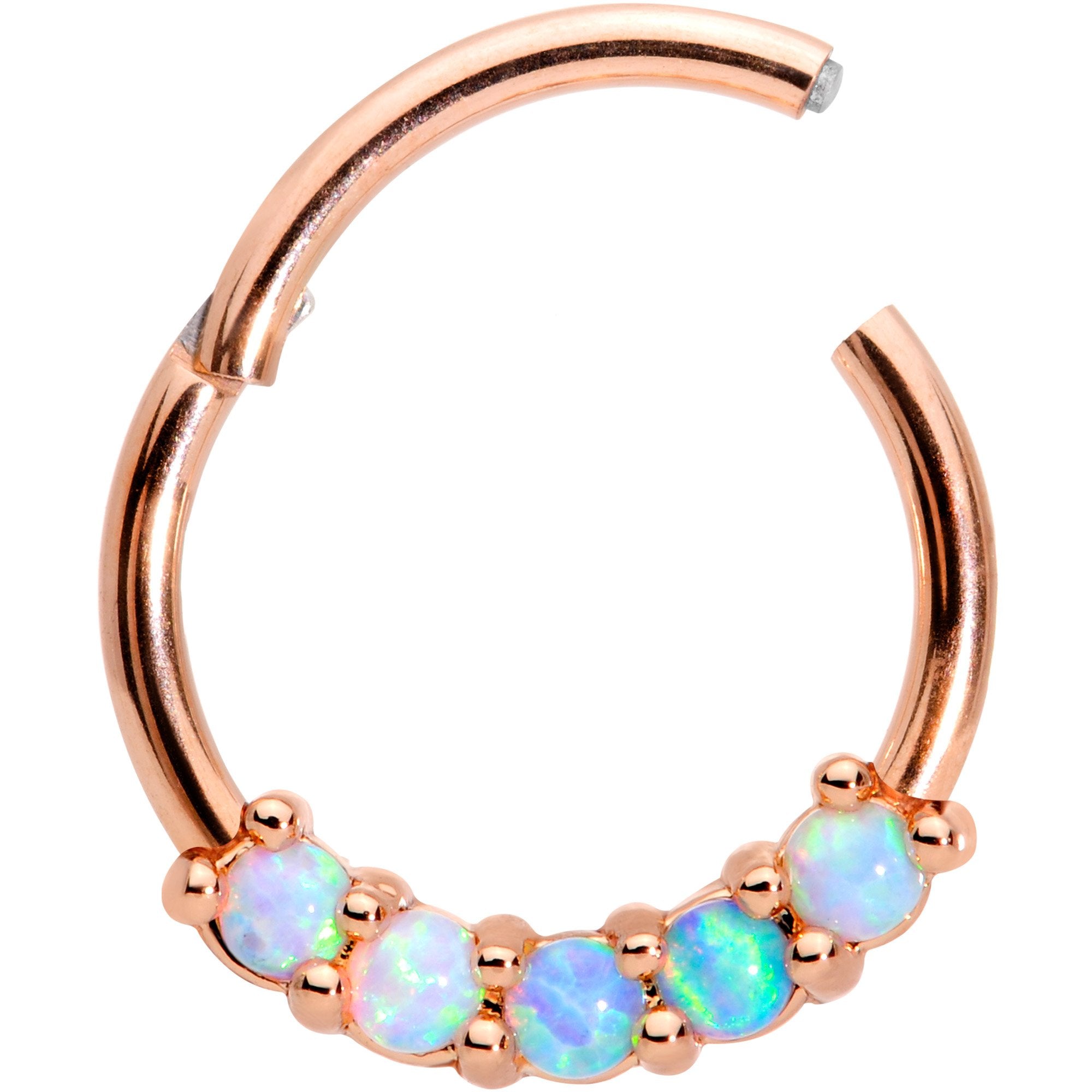 16G 3/8 Synthetic Opal Rose Gold Tone Hinged Segment Ring
