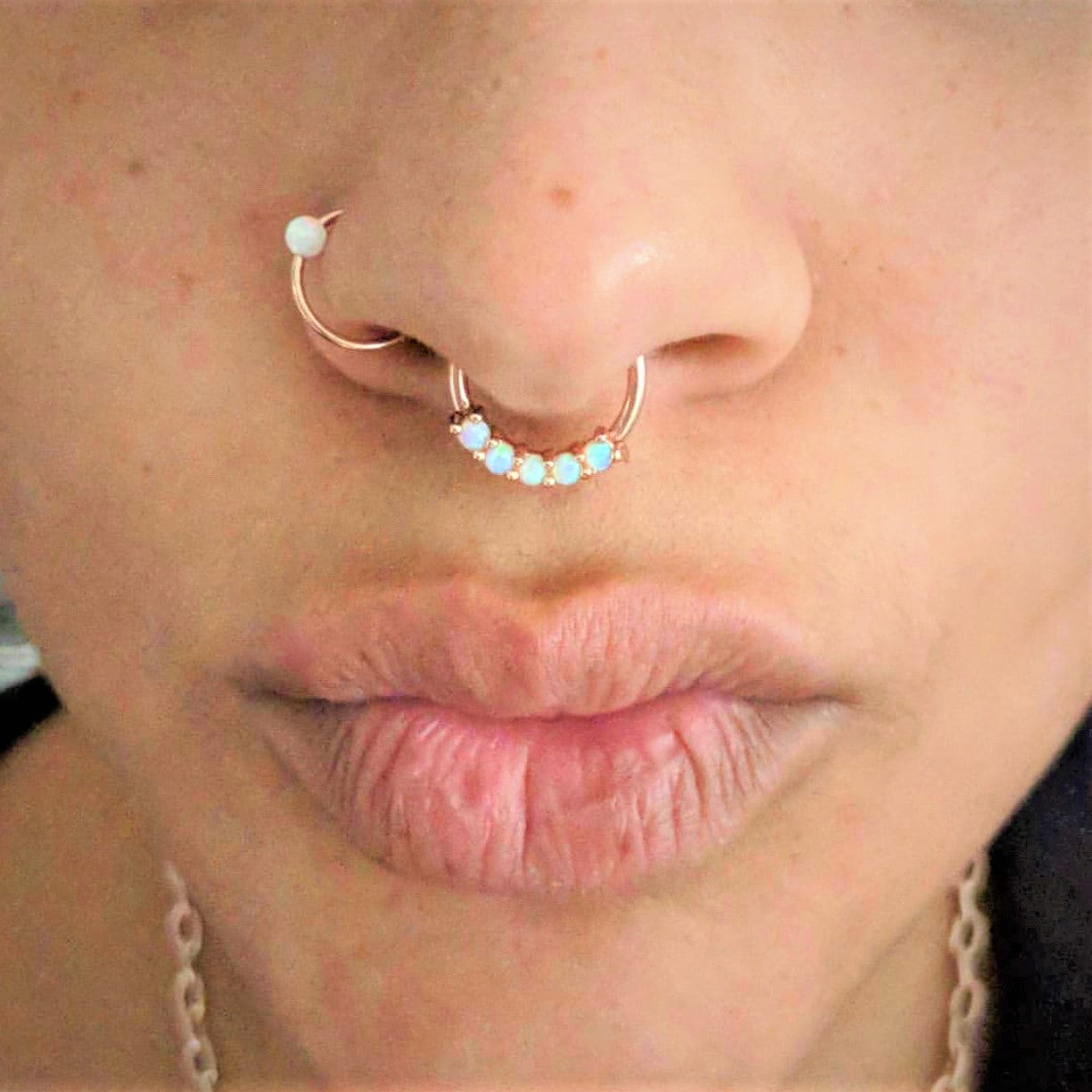 20G White Synthetic Opal Rose Gold PVD Seamless Circular Ring