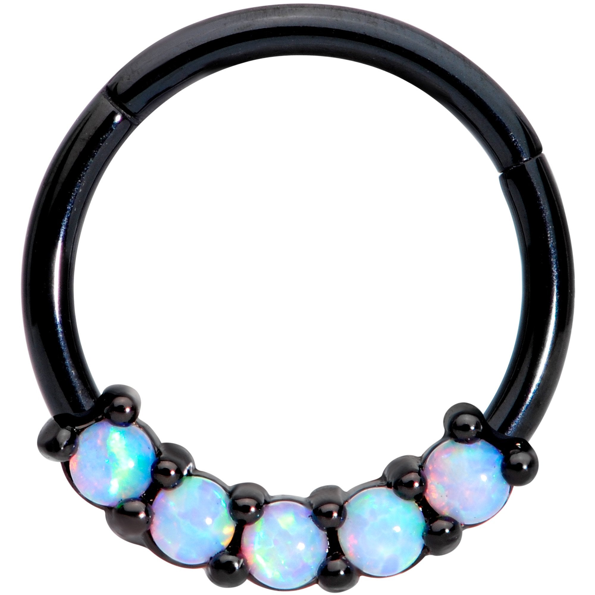 16G 3/8 Synthetic Opal Black Hinged Segment Ring