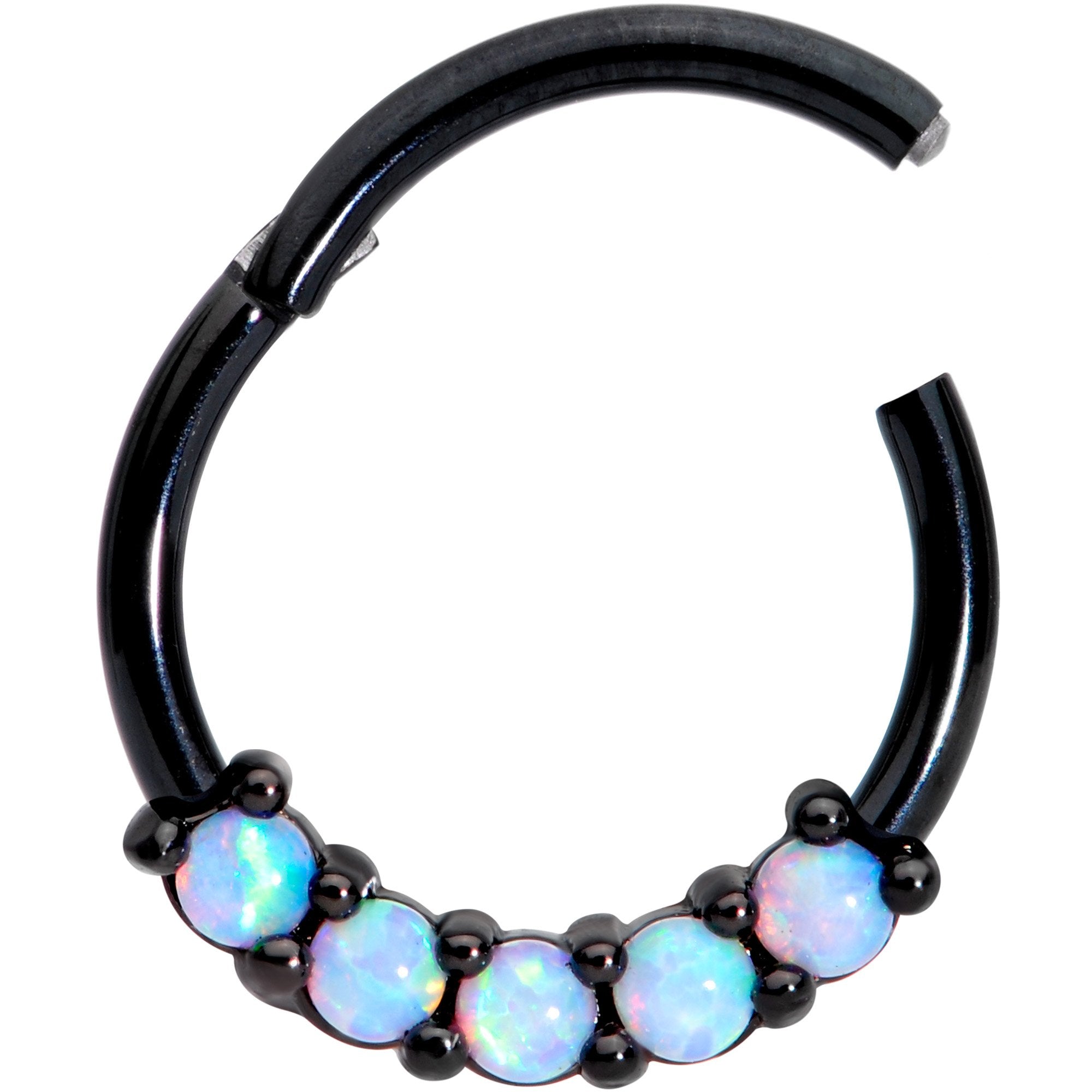 16G 3/8 Synthetic Opal Black Hinged Segment Ring
