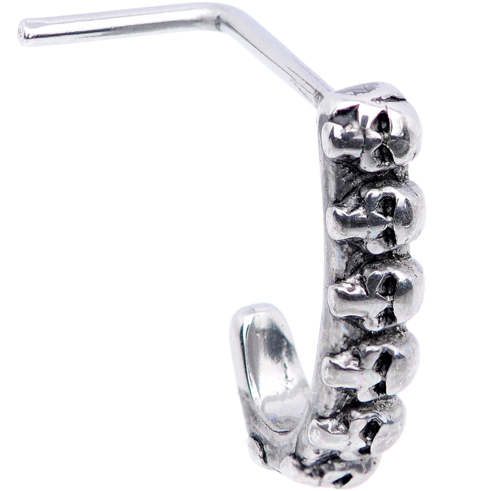 20G Ring of Skulls Faux Hoop L Shaped Nose Ring