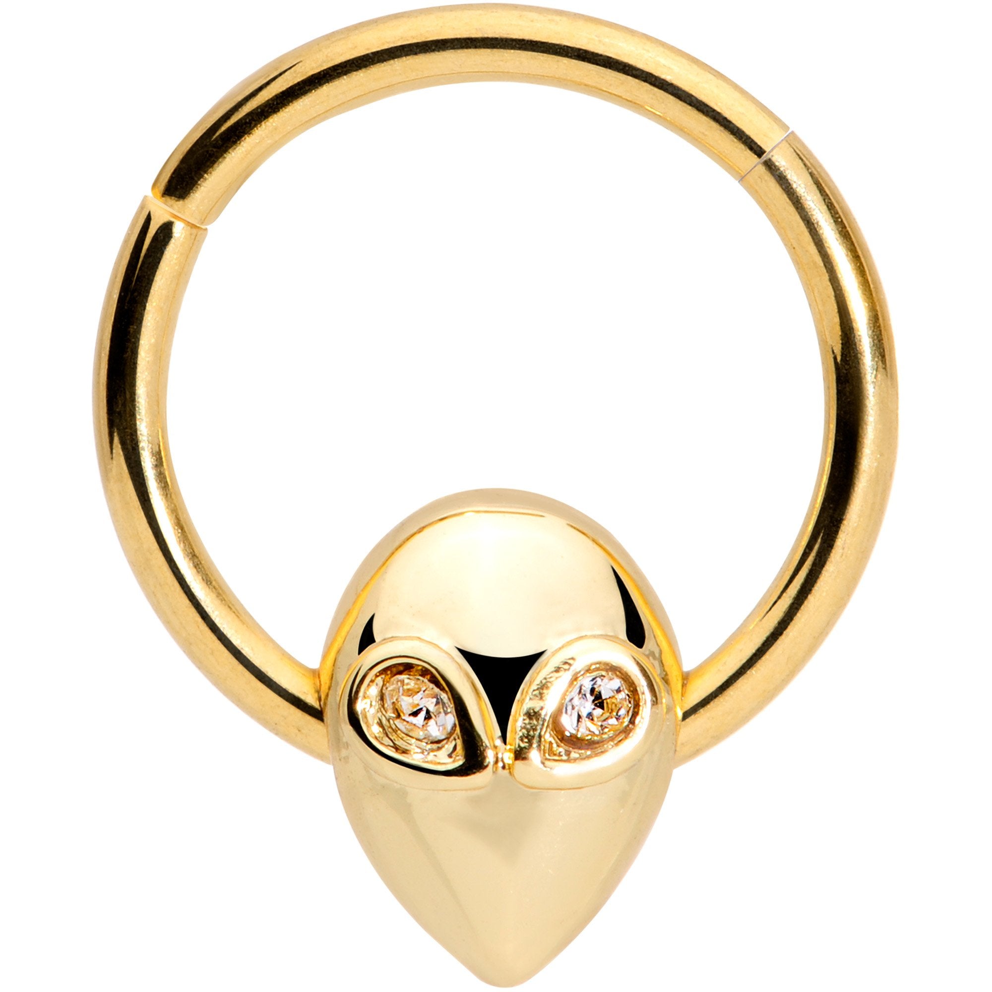 16G 3/8 Clear Gem Gold Tone Alien Invader Hinged Segment Ring