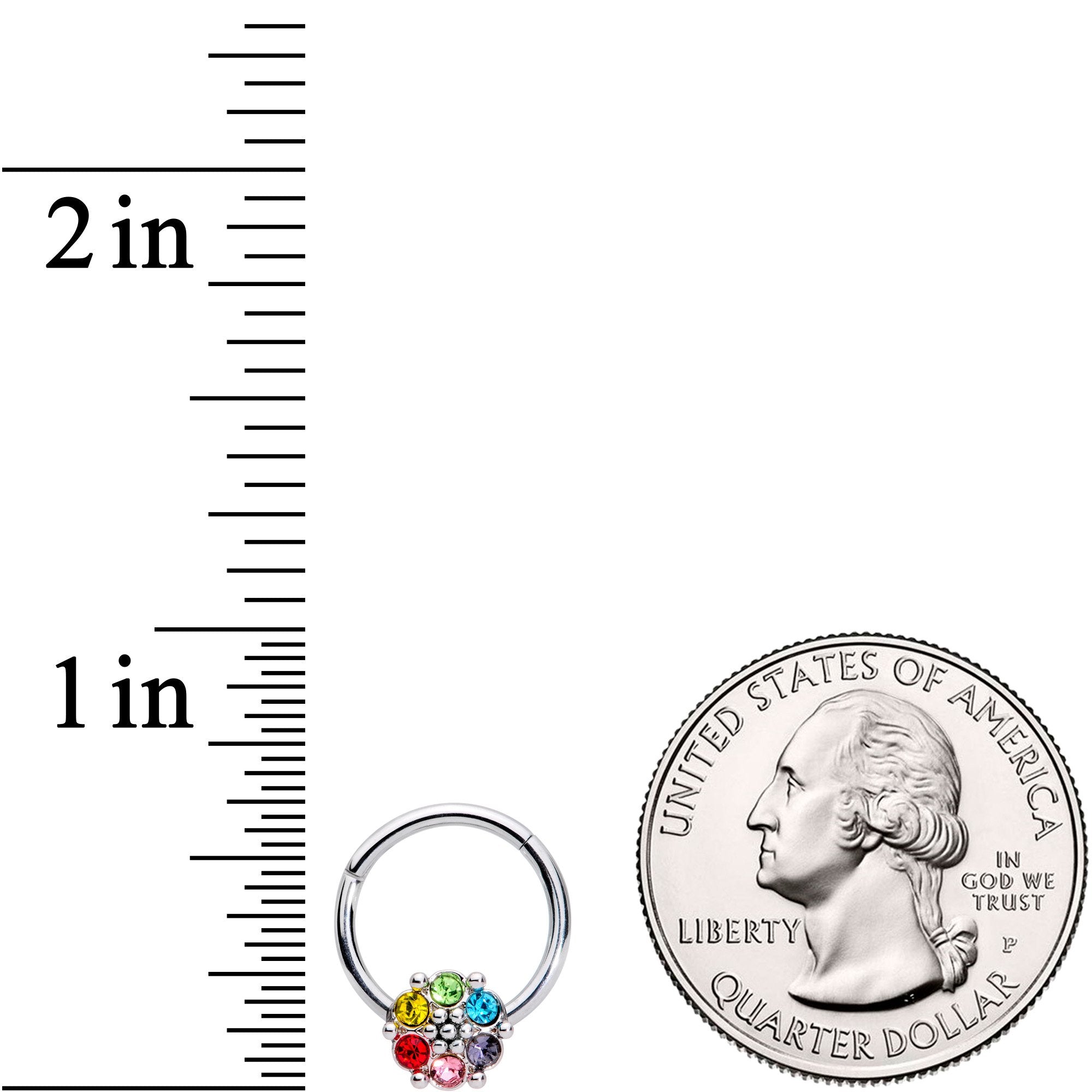 16G 3/8 Multicolor Gem Rainbow Flower Hinged Segment Ring