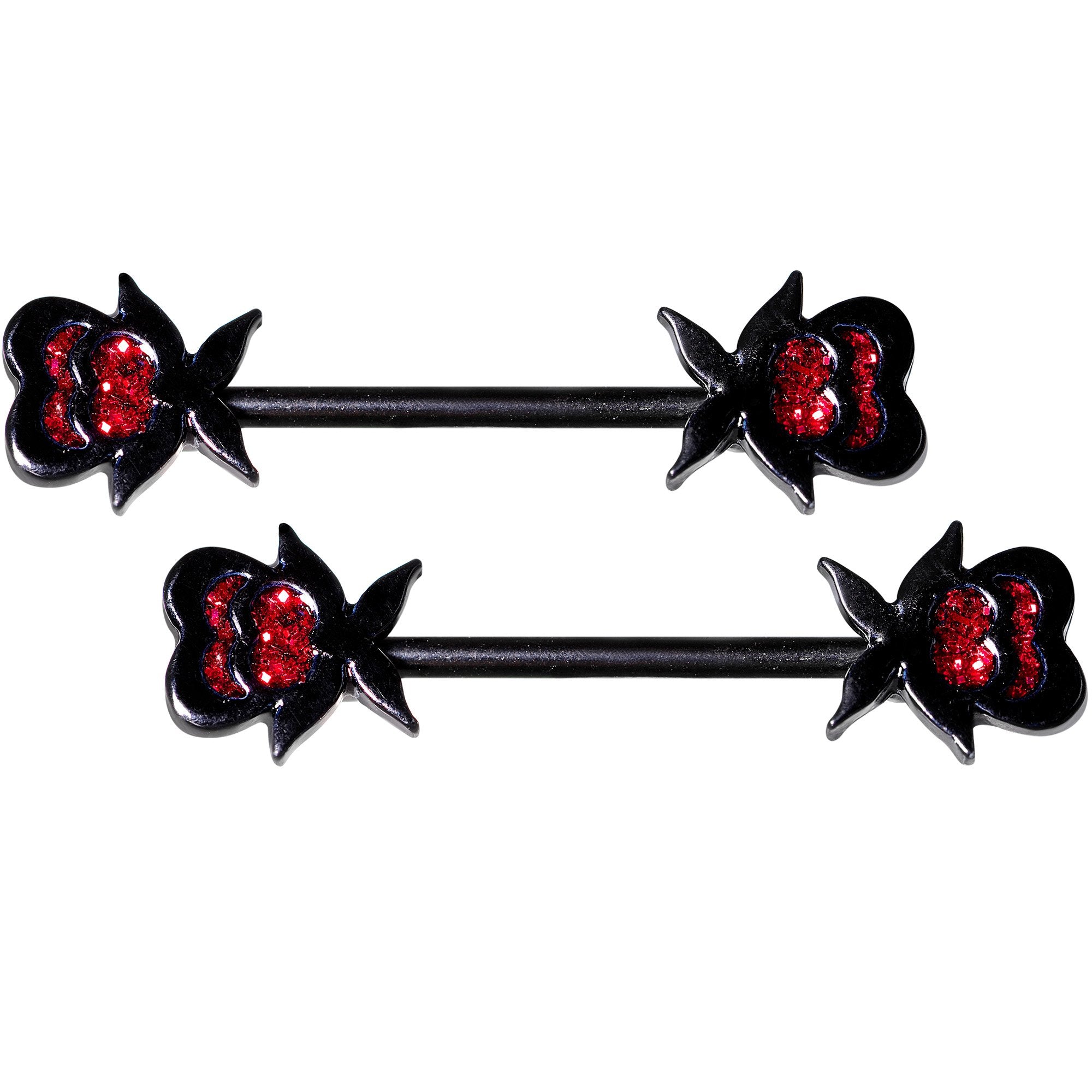 14G Clear Gem Heart Black Horseshoe Barbell Nipple Ring Set