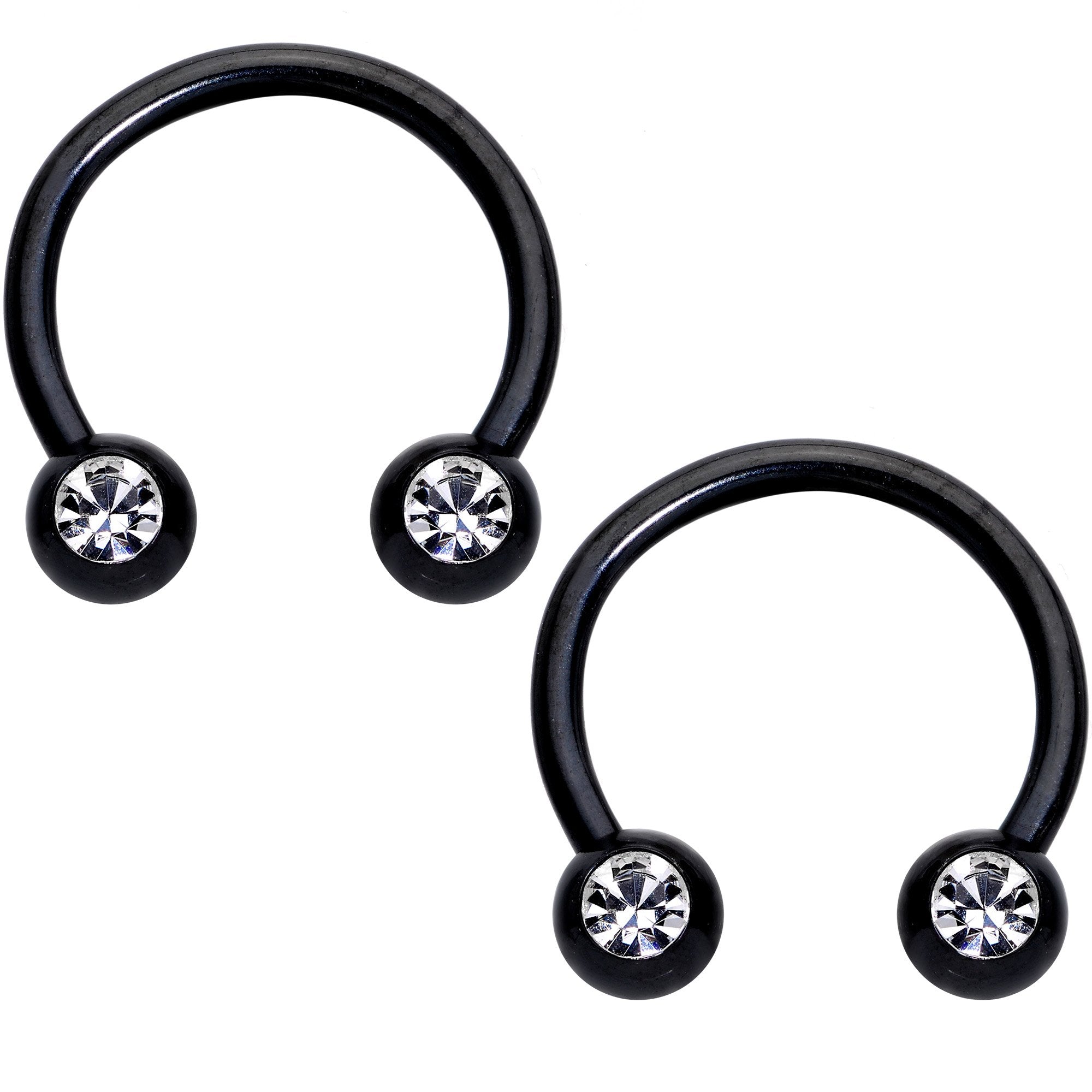 14G Clear Gem Heart Black Horseshoe Barbell Nipple Ring Set