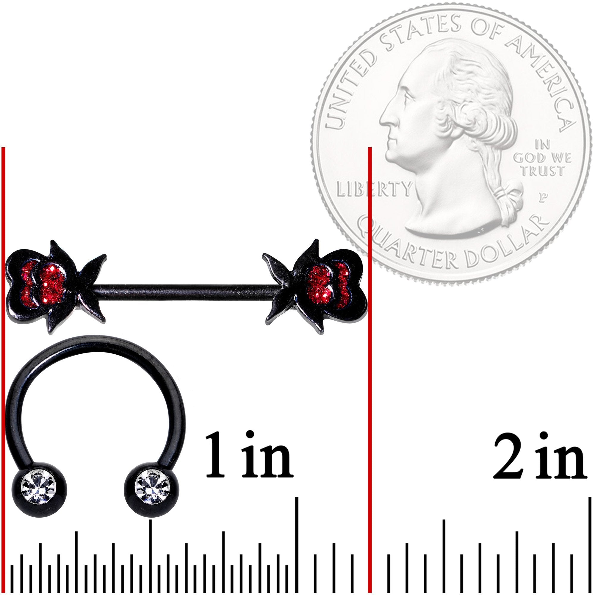 14G Clear Gem Heart Black Horseshoe Barbell Nipple Ring Set