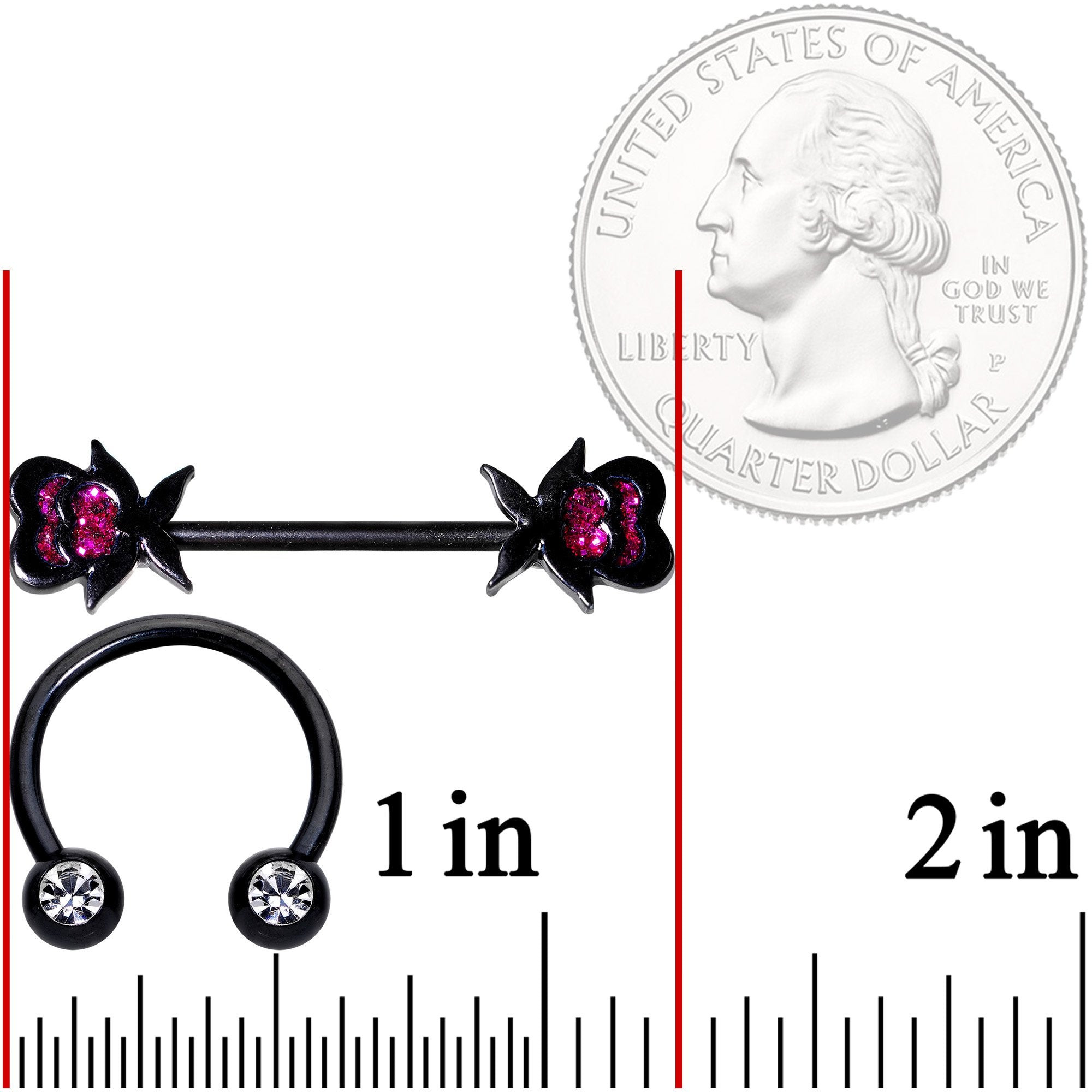 14G 5/8 1/2 Clear Gem Black Horseshoe Barbell Nipple Ring Set
