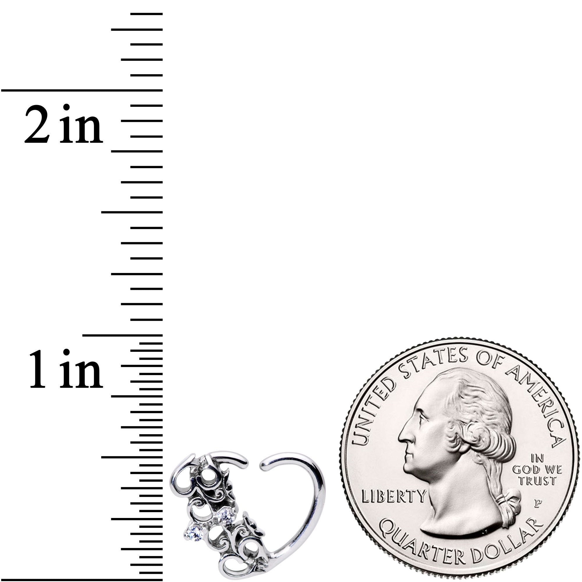 16G 3/8 Clear CZ Gem Abstract Hearts Right Heart Closure Ring