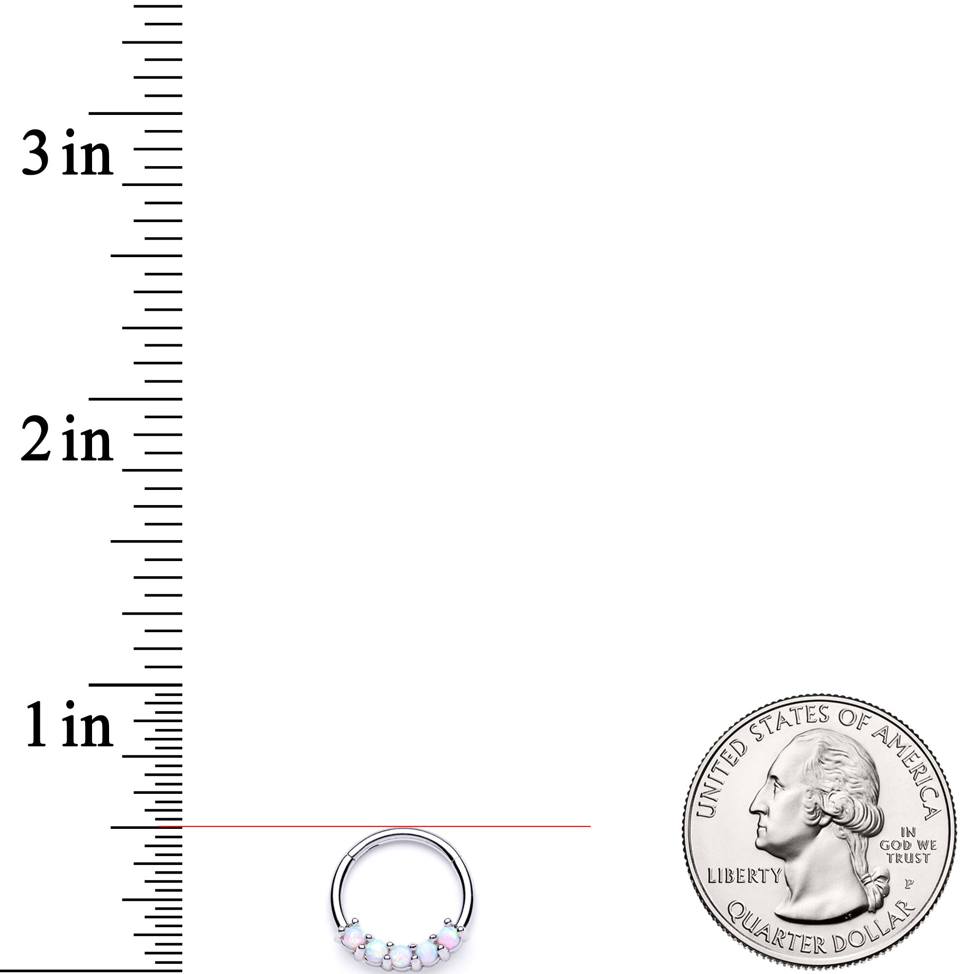 16G 3/8 White Synthetic Opal Crest Hinged Segment Ring