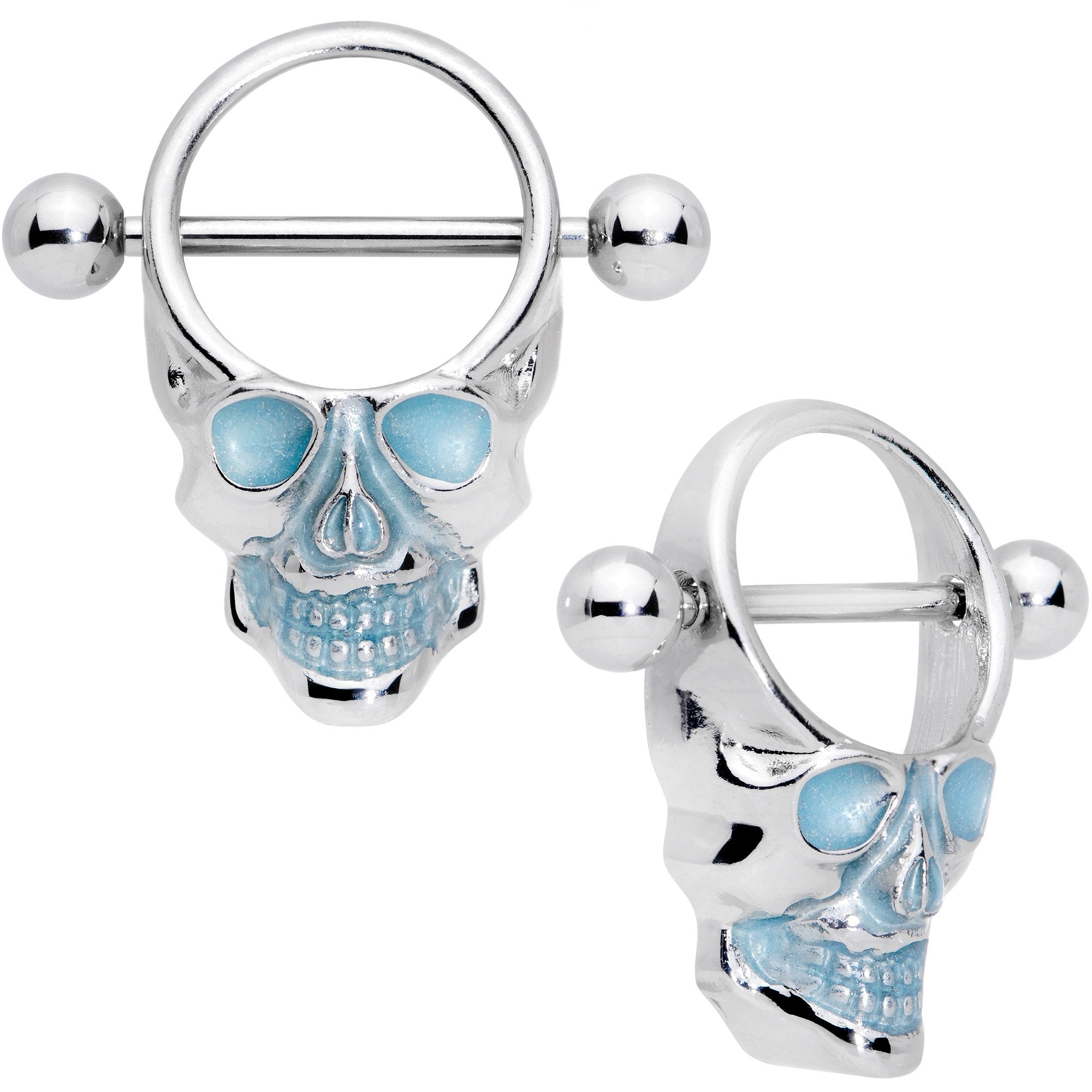 14G 9/16 Glow in the Dark Skull Nipple Shield Set