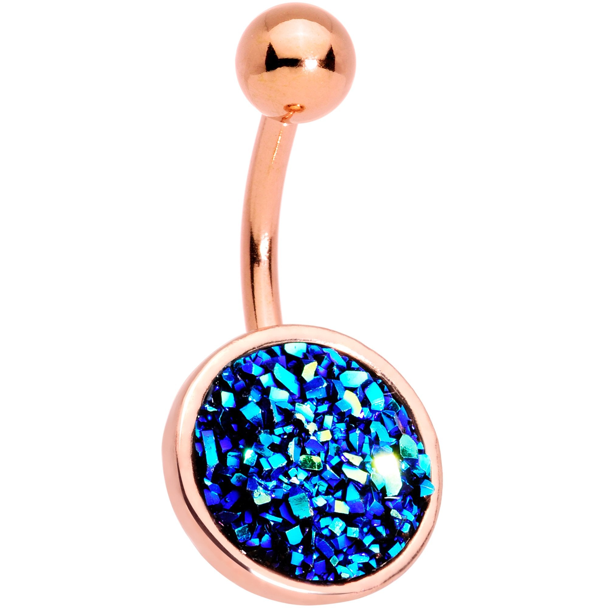 Clear Gem Blue Faux Druzy Rose Gold Tone Belly Ring Set of 4
