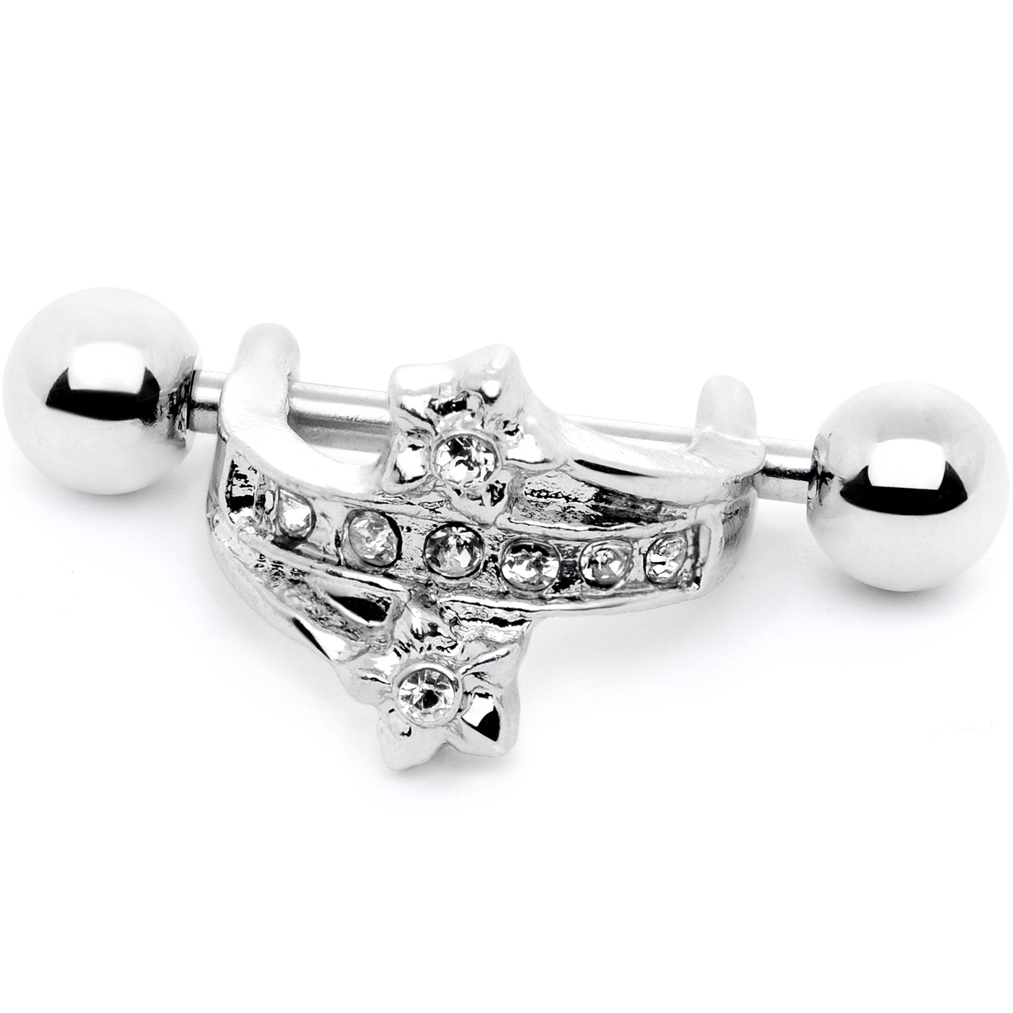 16G 1/2 Clear Gem Cross Crown Cartilage Cuff