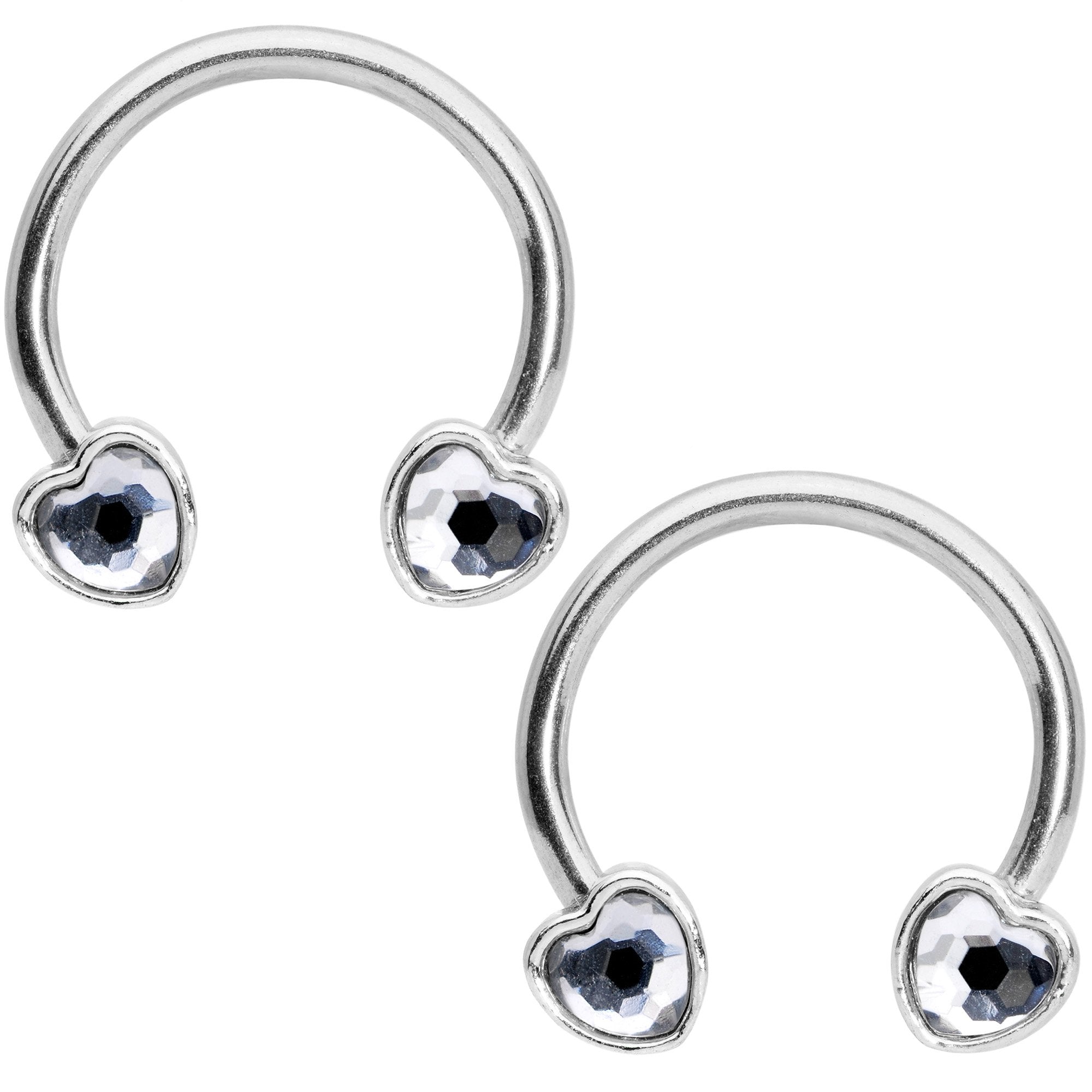 14G 9/16 Clear Gem Heart Horseshoe Nipple Ring Set