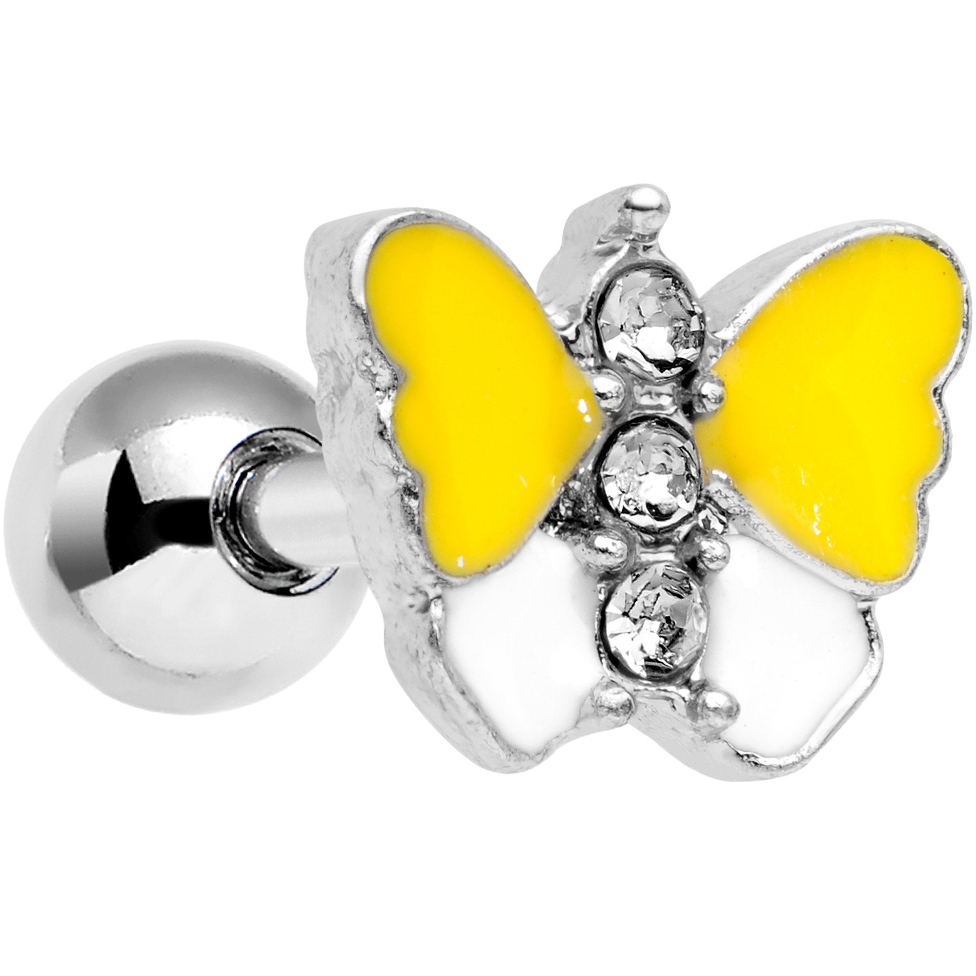 16G 1/4 Clear Gem Yellow Butterfly Cartilage Tragus Earring