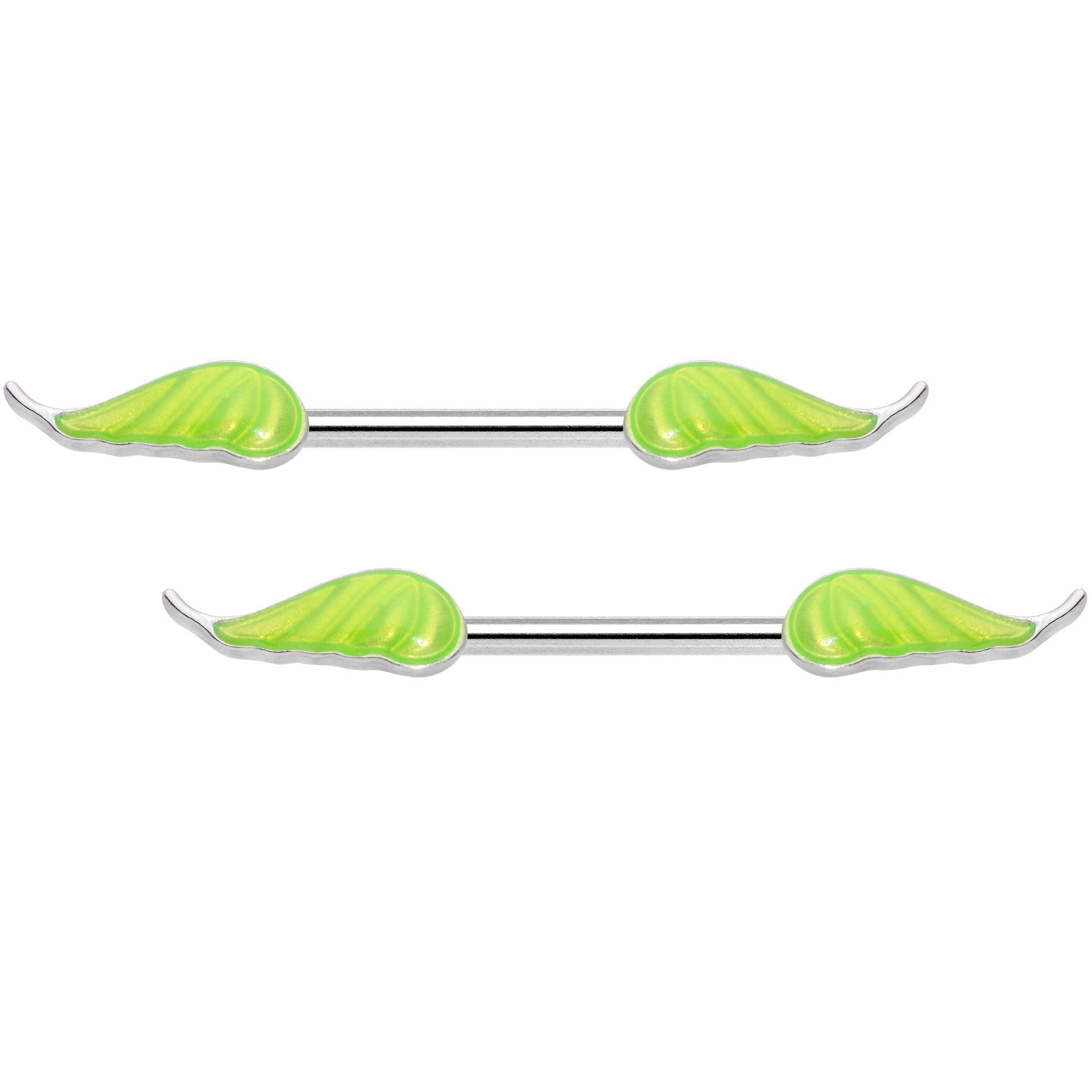 14G 9/16 Glow in the Dark Green Leaf Barbell Nipple Rings
