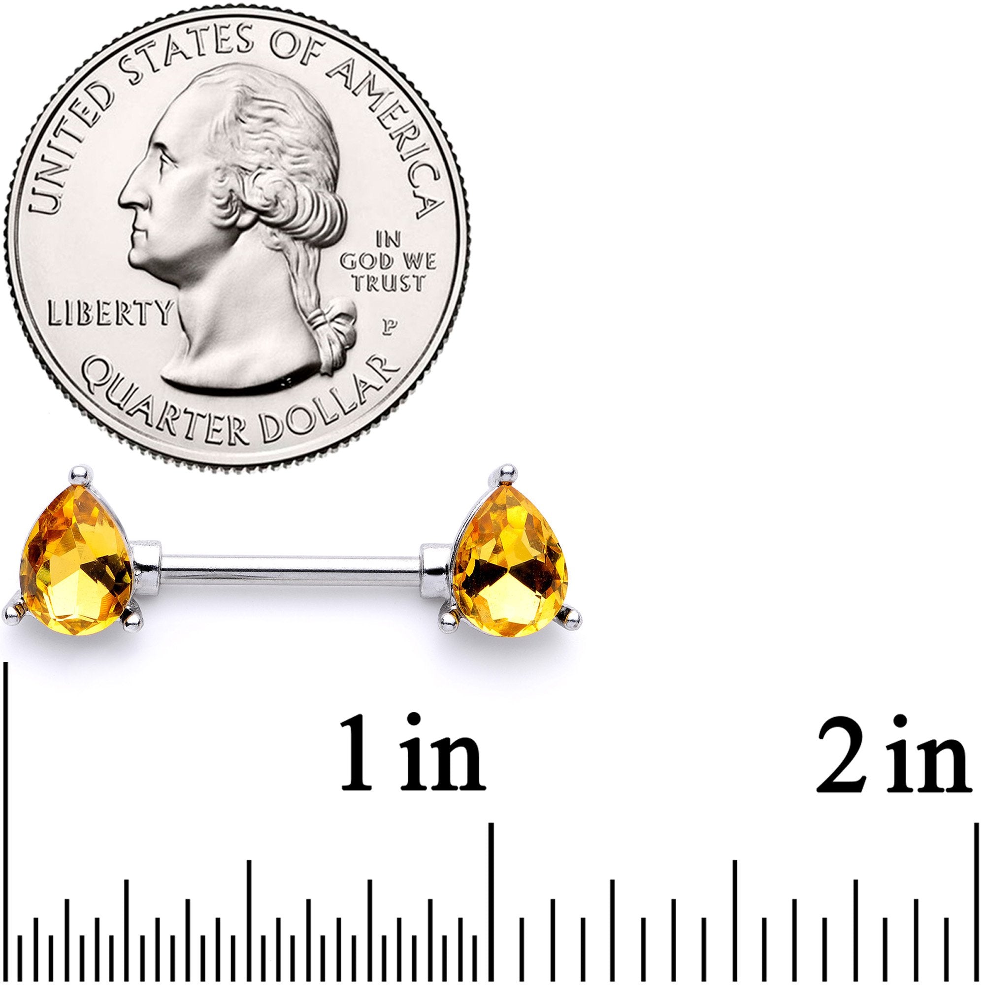 14G 9/16 Yellow Gem Teardrop Barbell Nipple Ring Set
