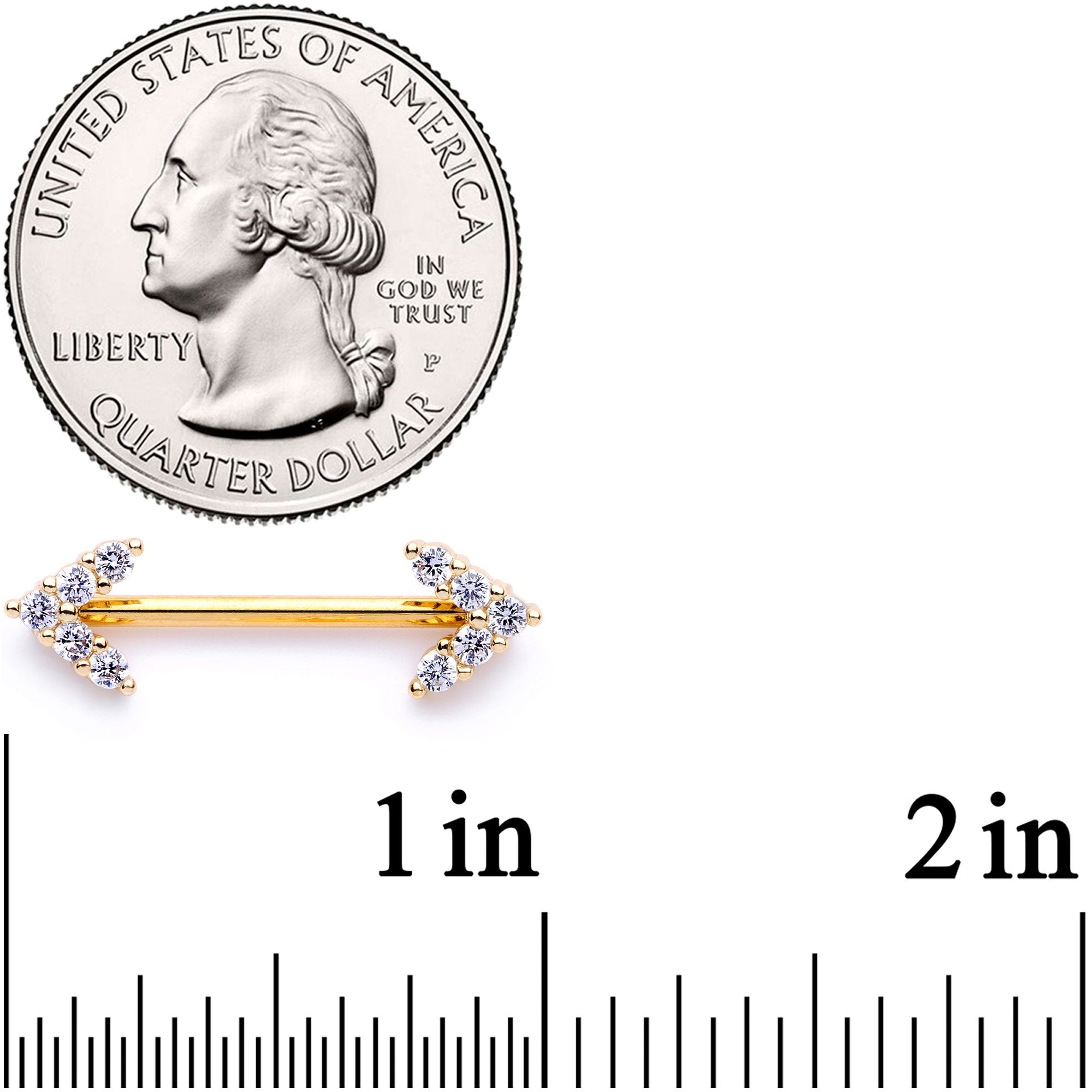 14G 9/16 Clear Gem Gold Tone Arrows Barbell Nipple Ring Set