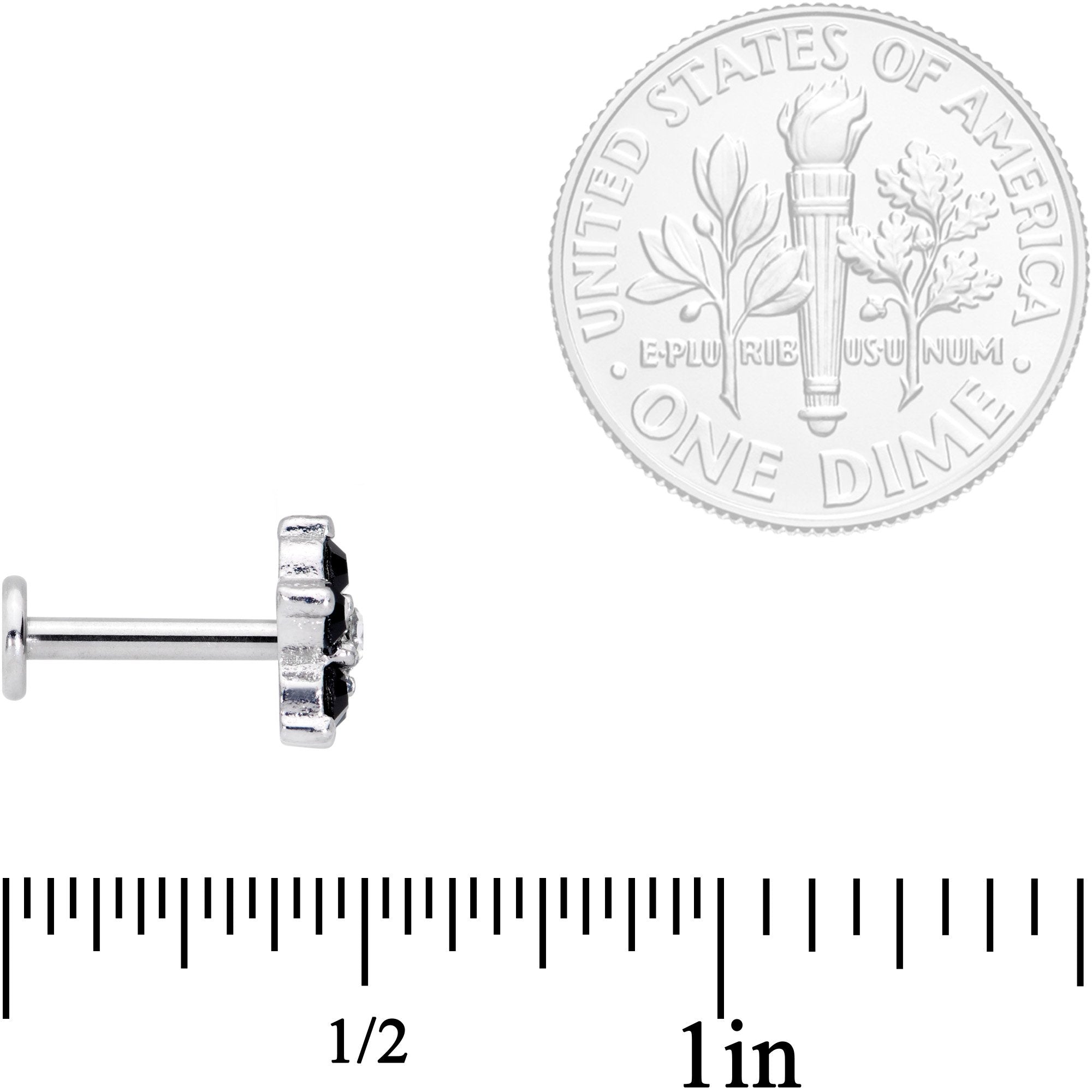 16G 5/16 CZ Gem Black Gem Flower Internally Threaded Labret