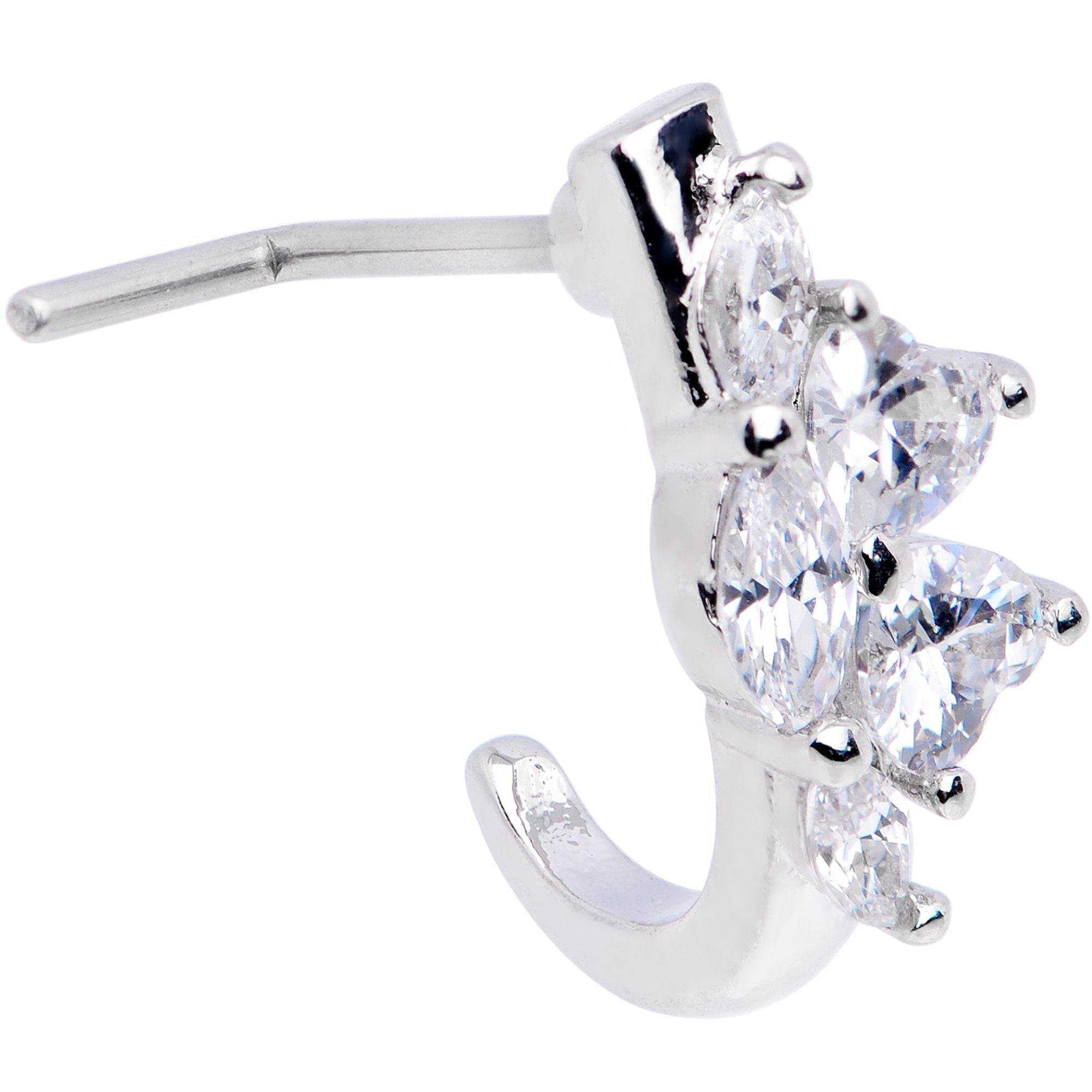 20G Clear Gem Hearts Faux Hoop L Shaped Nose Ring