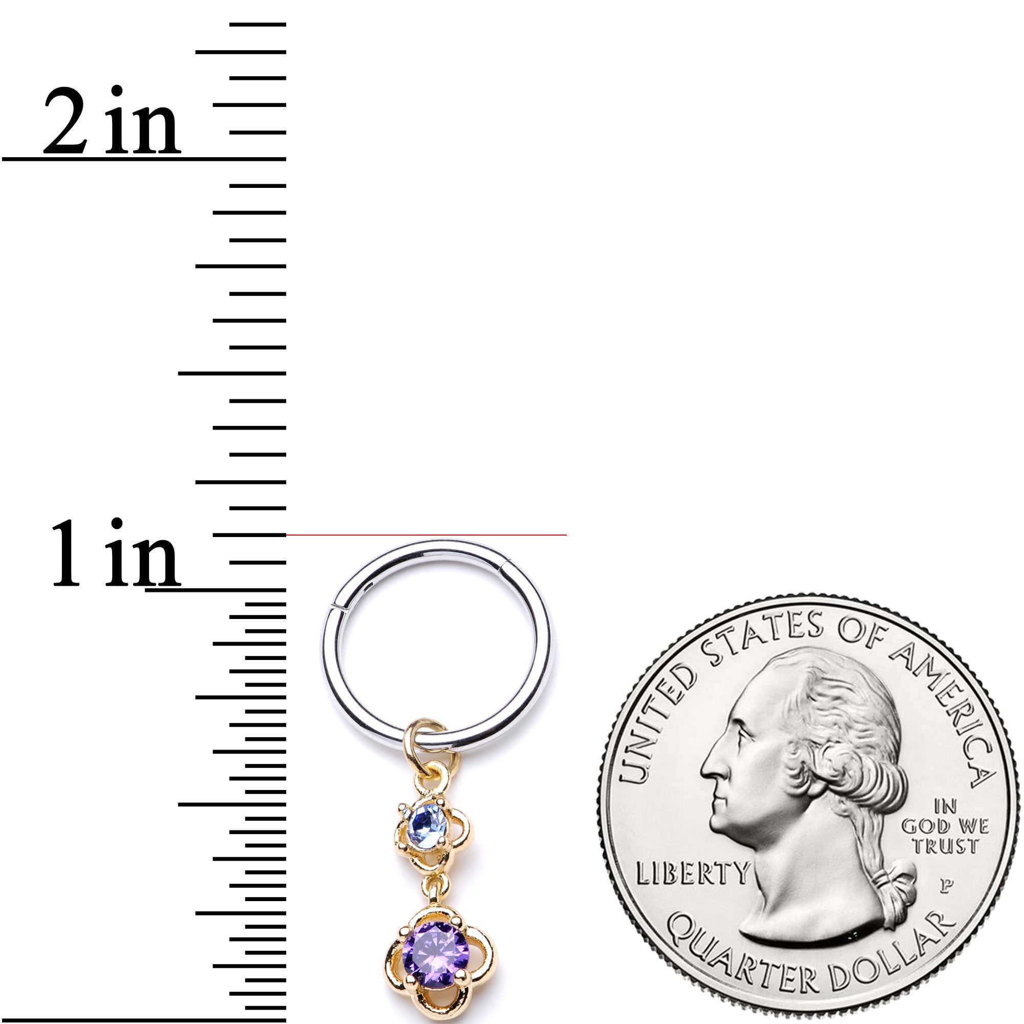 16G 3/8 Blue Purple Gem Flower Dangle Hinged Segment Ring