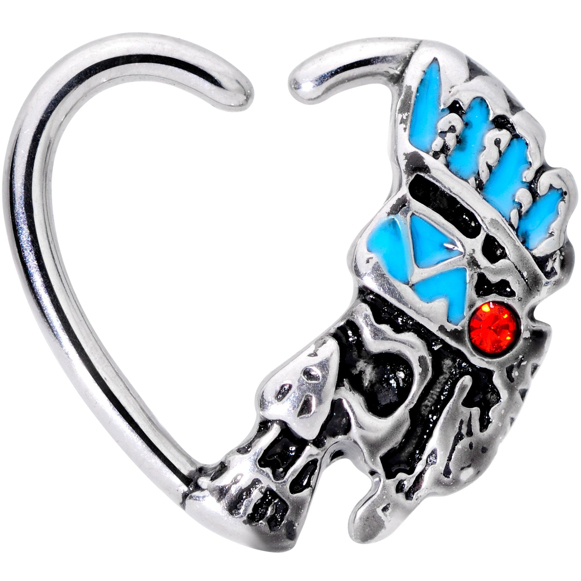 16G 3/8 Red Gem Warrior Headdress Left Heart Closure Ring