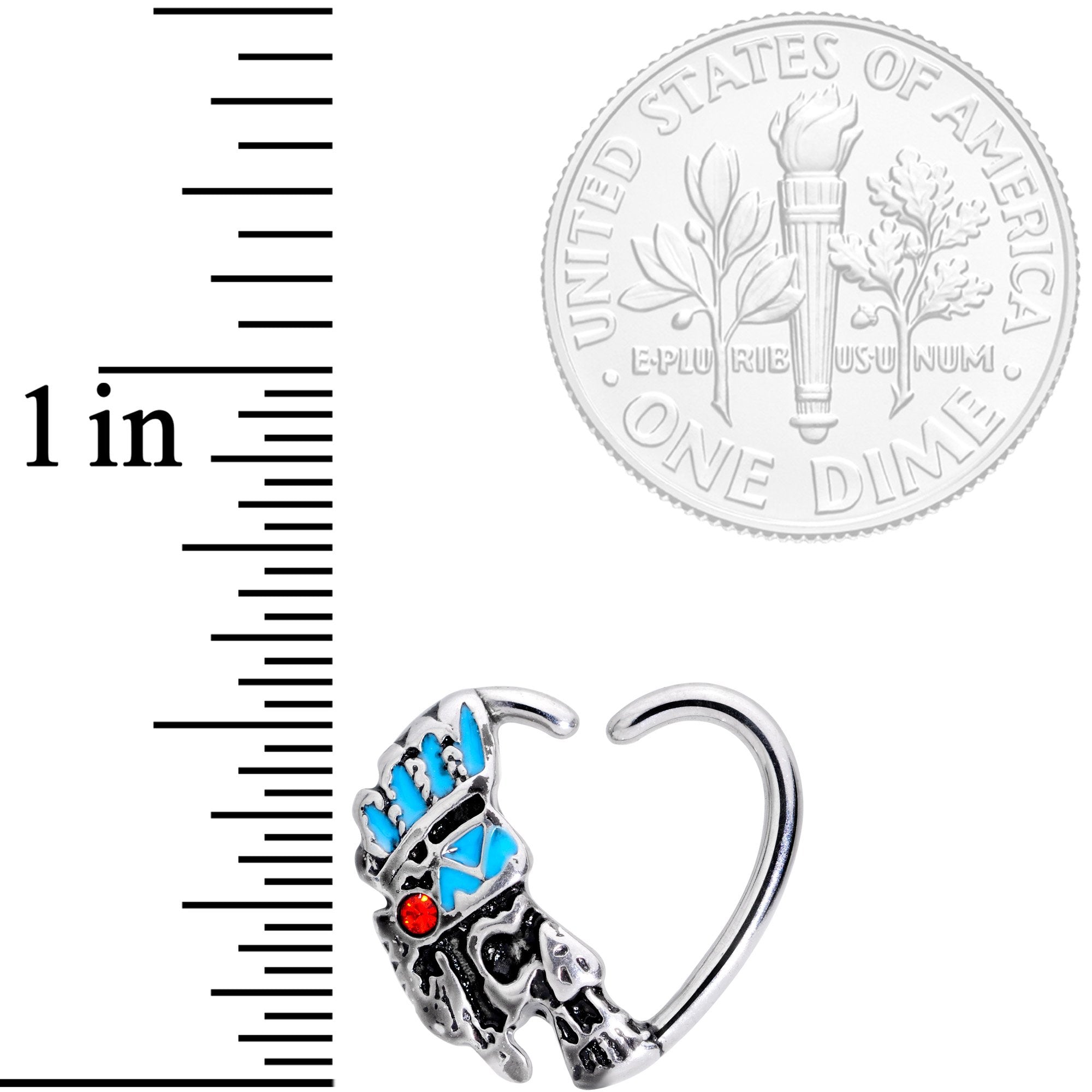 16G 3/8 Red Gem Warrior Headdress Right Heart Closure Ring