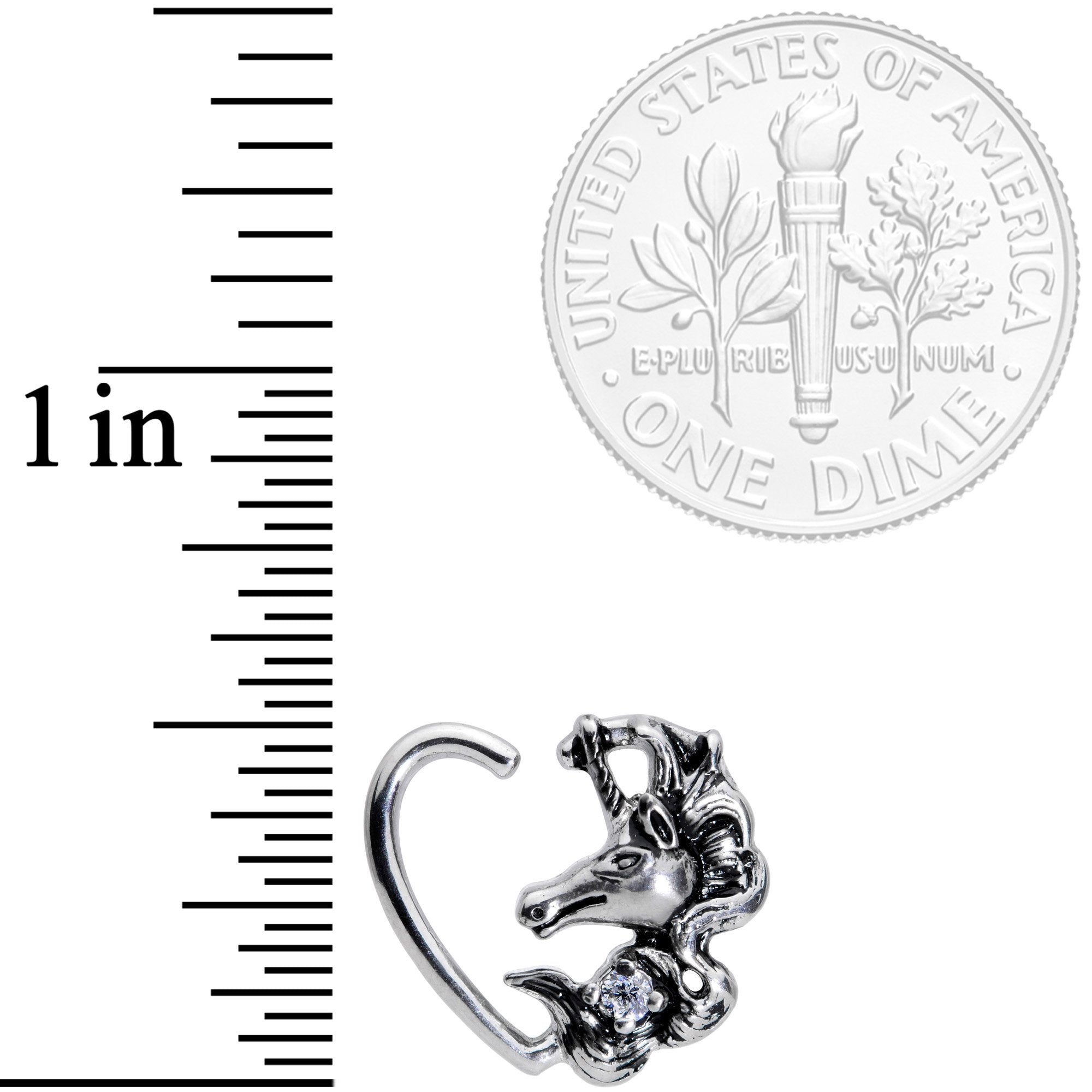 16G 3/8 Clear CZ Unicorn Left Heart Closure Ring